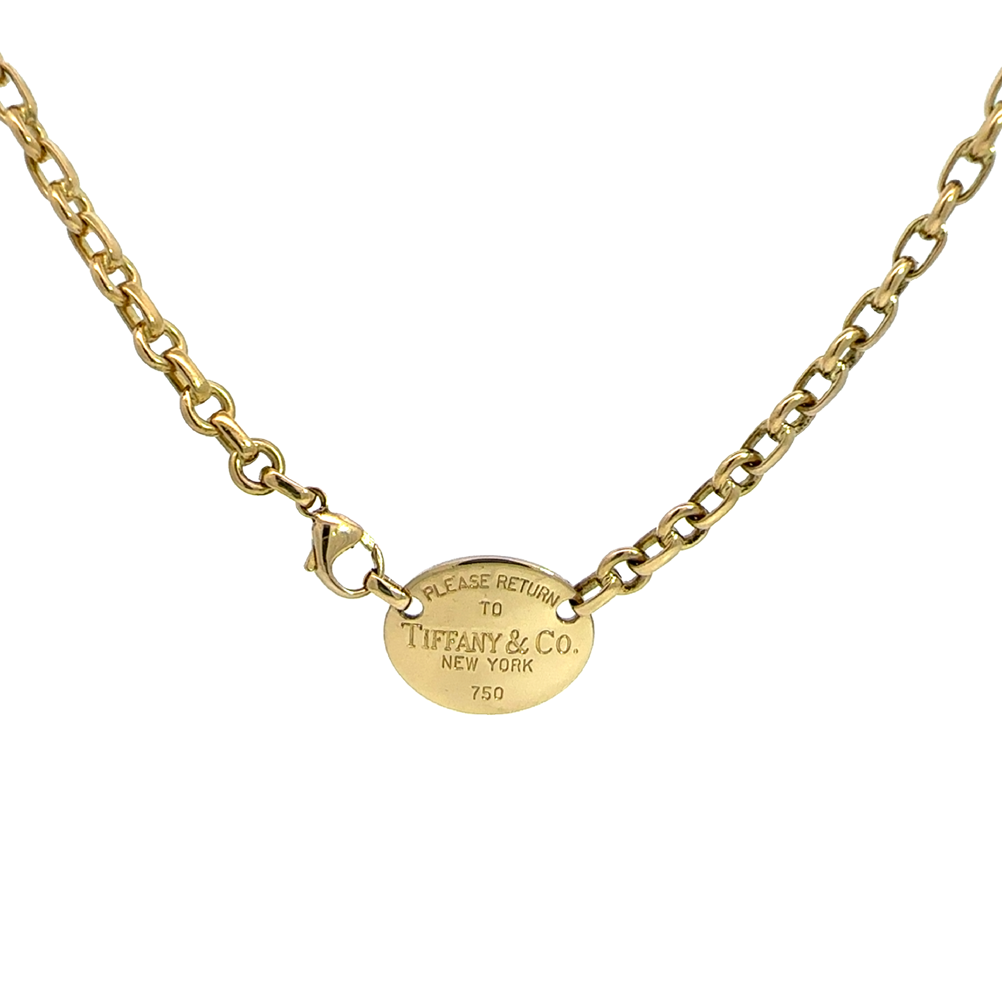 Vintage c.1990 Tiffany & Co. 18k Gold 'Please Return To' Tag Cable Link Necklace 16"