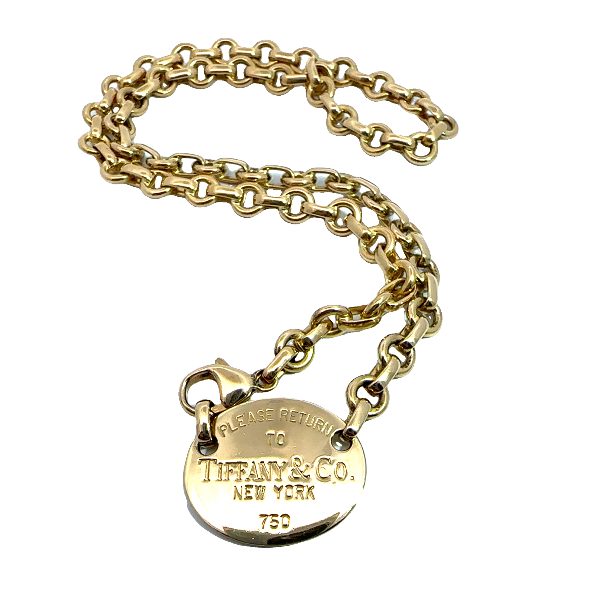 Vintage c.1990 Tiffany & Co. 18k Gold 'Please Return To' Tag Cable Link Necklace 16"
