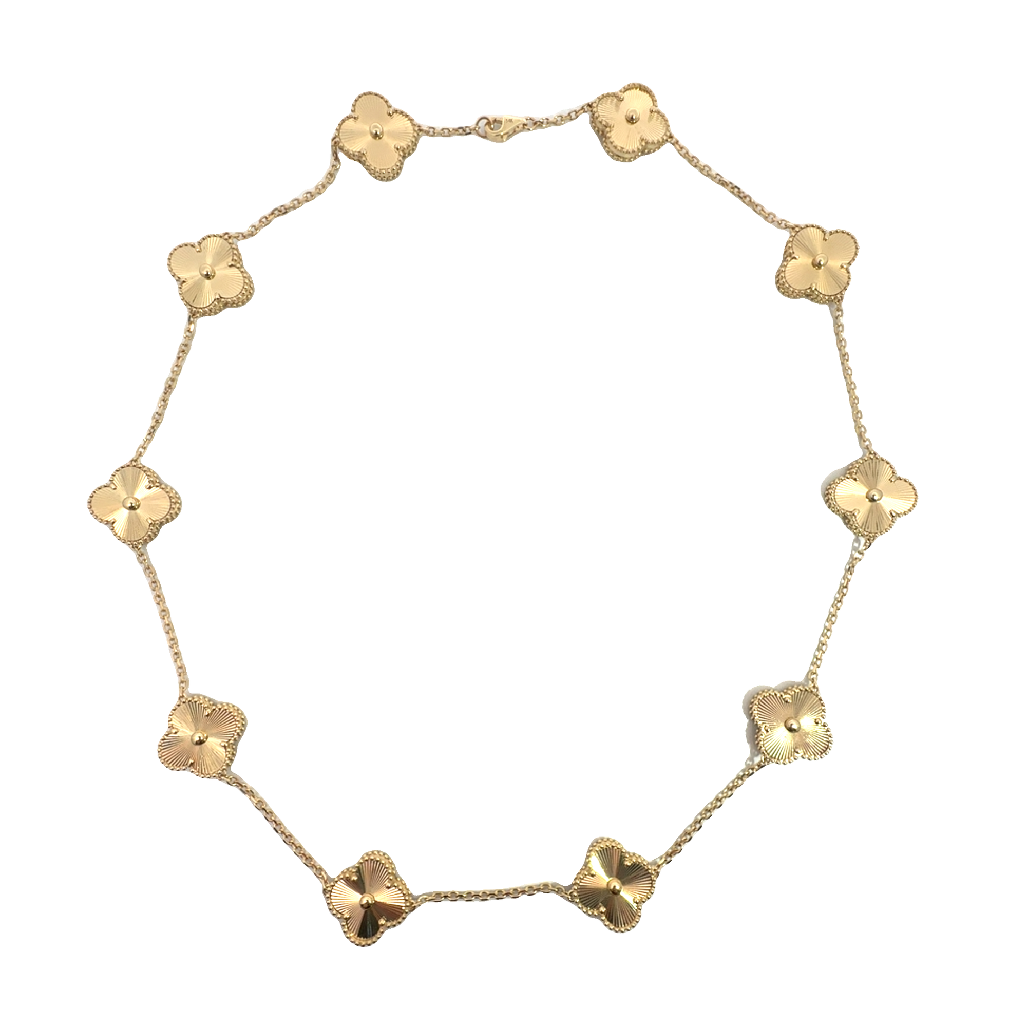Estate 14k Yellow Gold Alhambra  Necklace 10 Motifs 18"