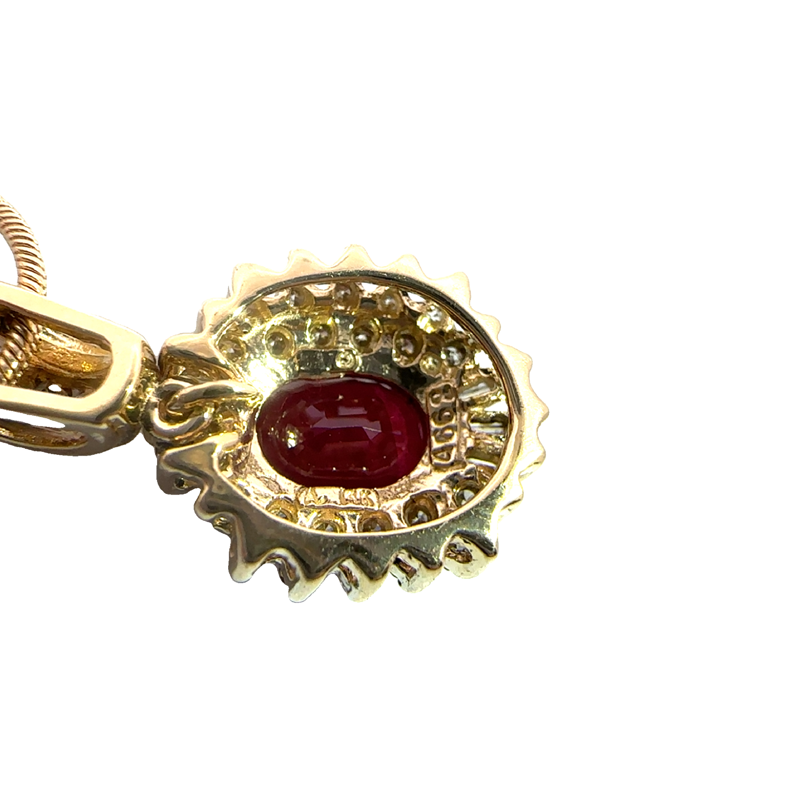 Vintage 14k Yellow Gold 1.72cttw Oval Ruby & 0.56cttw Diamond Halo Pendant Necklace 17"