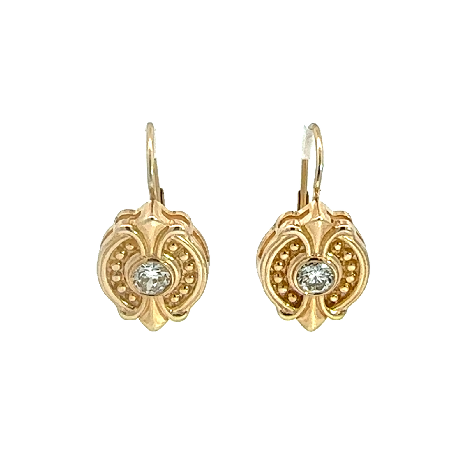 Estate 14k Yellow Gold Bezel Set 0.40cttw Diamond Earrings