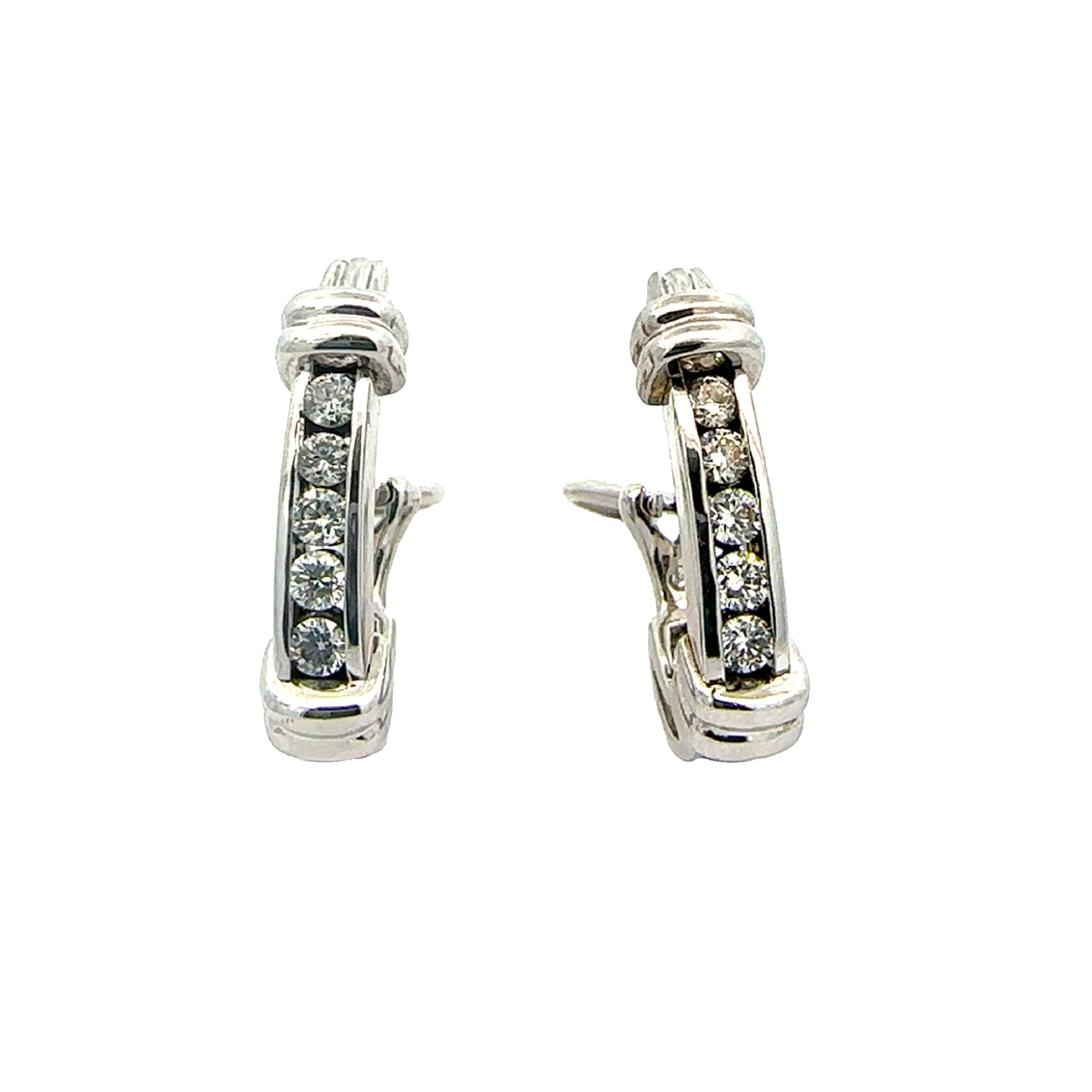 Estate 14k White Gold J Hoop 0.45cttw Diamond Earrings