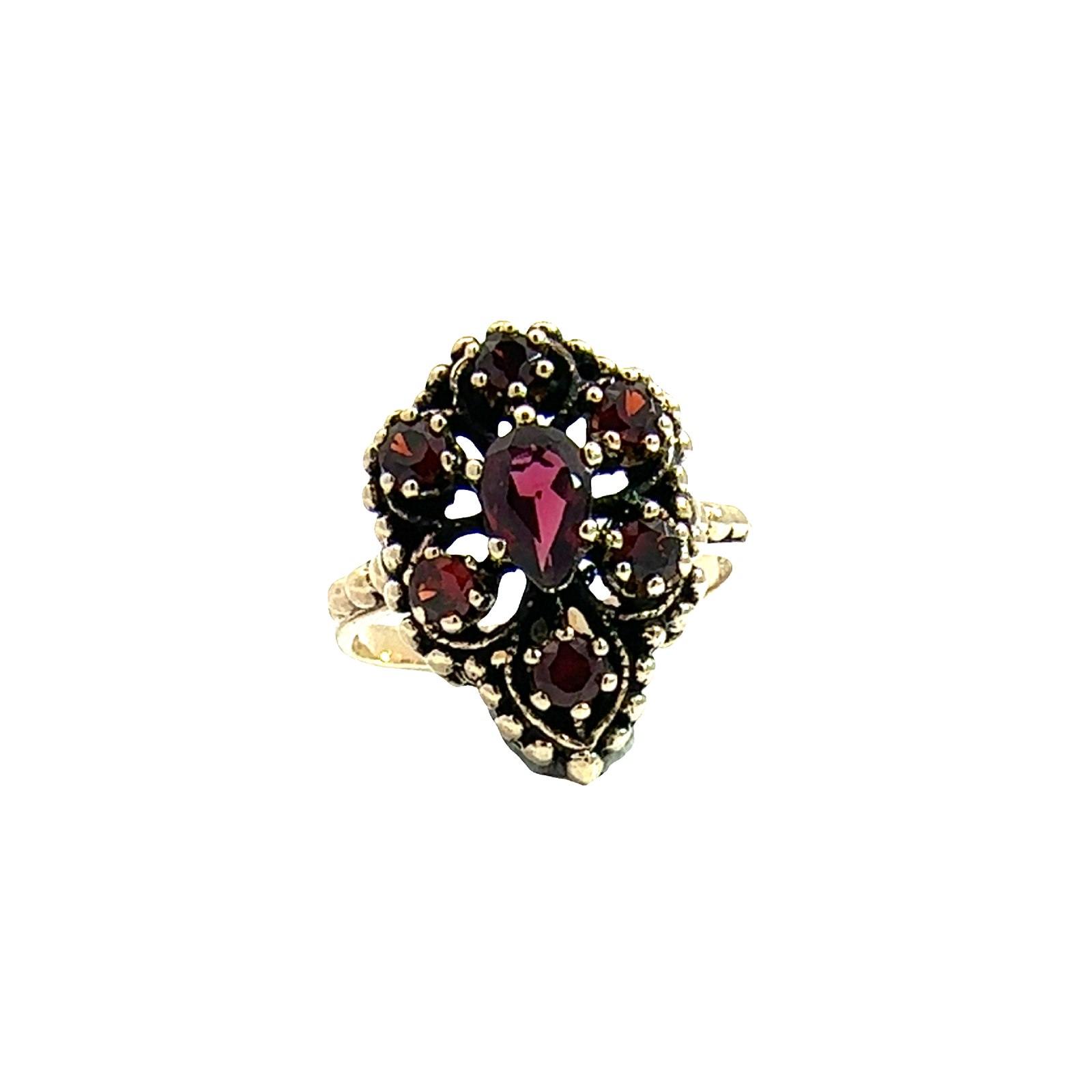 Vintage 14k Yellow Gold 0.89cttw Garnet Cluster Ring