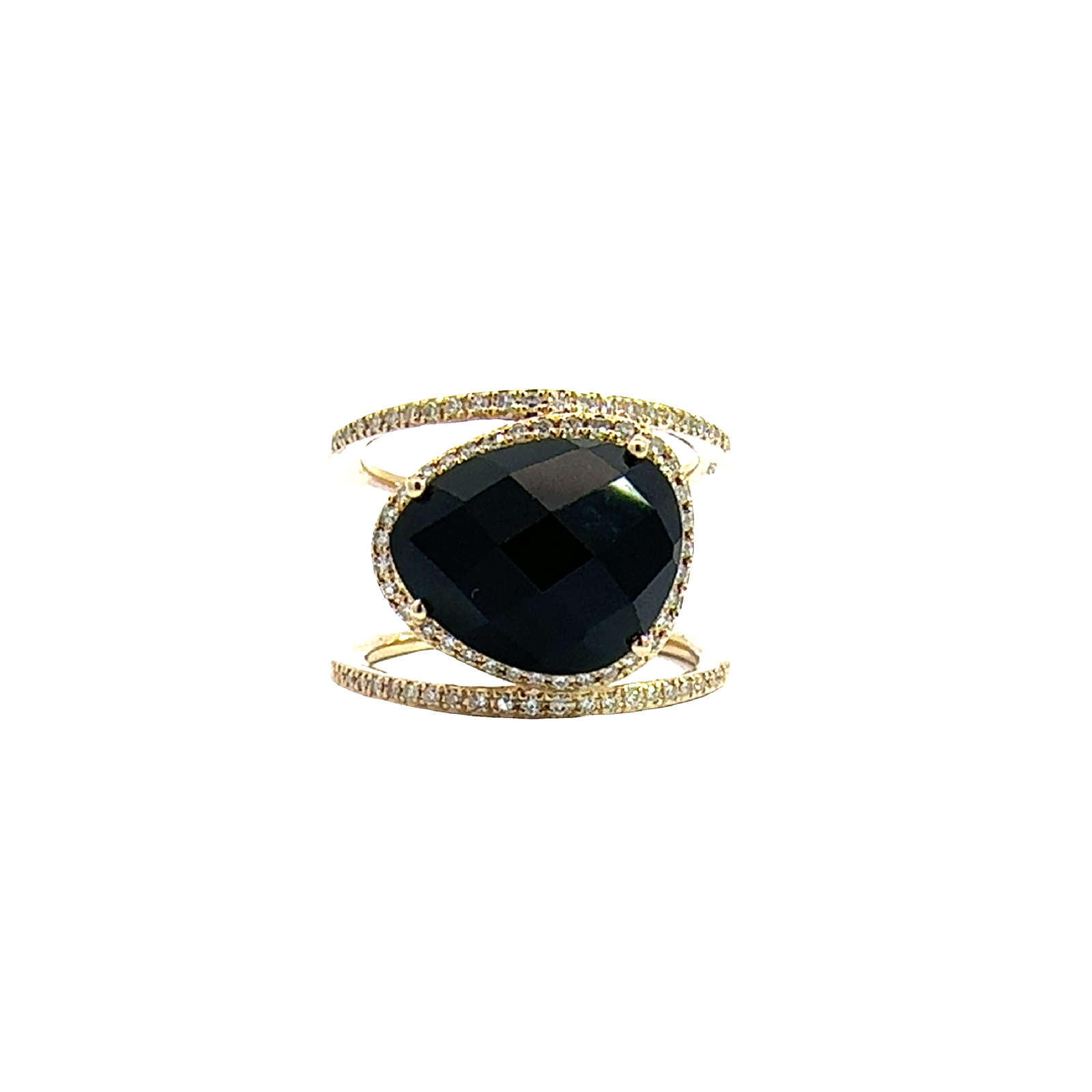 Estate Effy 14k Yellow Gold 5.10cttw Black Onyx and 0.29cttw Diamond Cutout Ring
