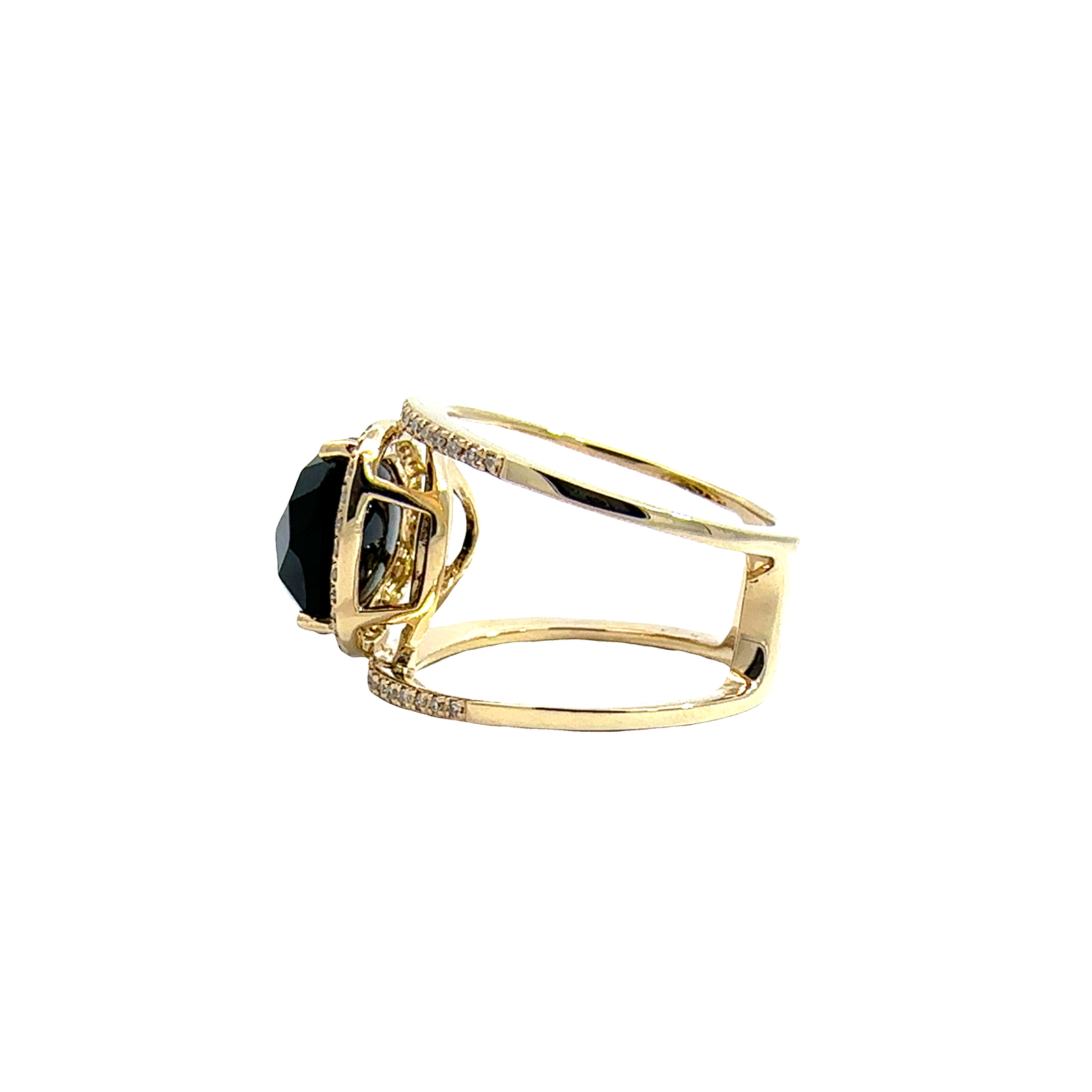 Estate Effy 14k Yellow Gold 5.10cttw Black Onyx and 0.29cttw Diamond Cutout Ring