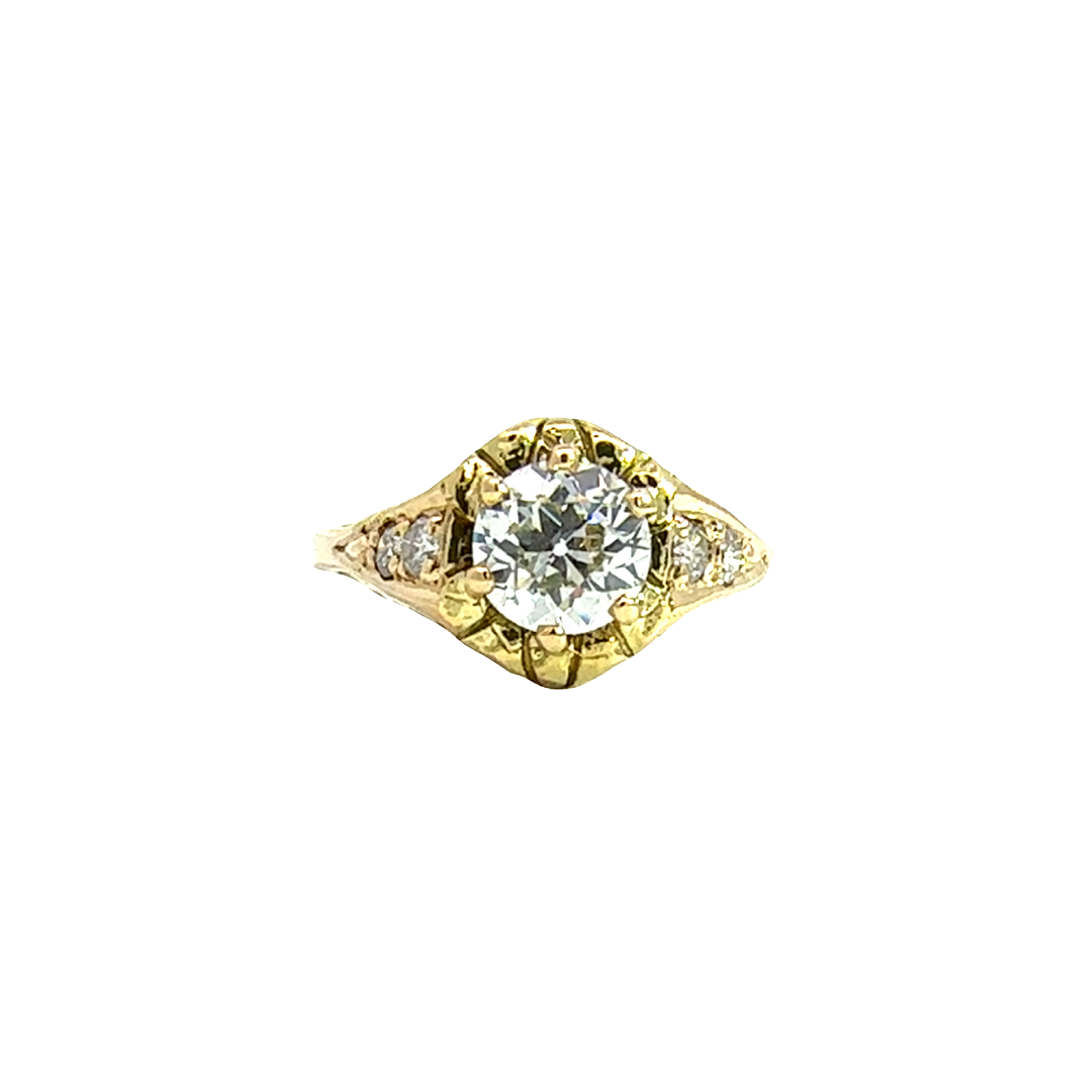 Vintage 18k Yellow Gold 1.05cttw Euro Cut Diamond Engagement Ring