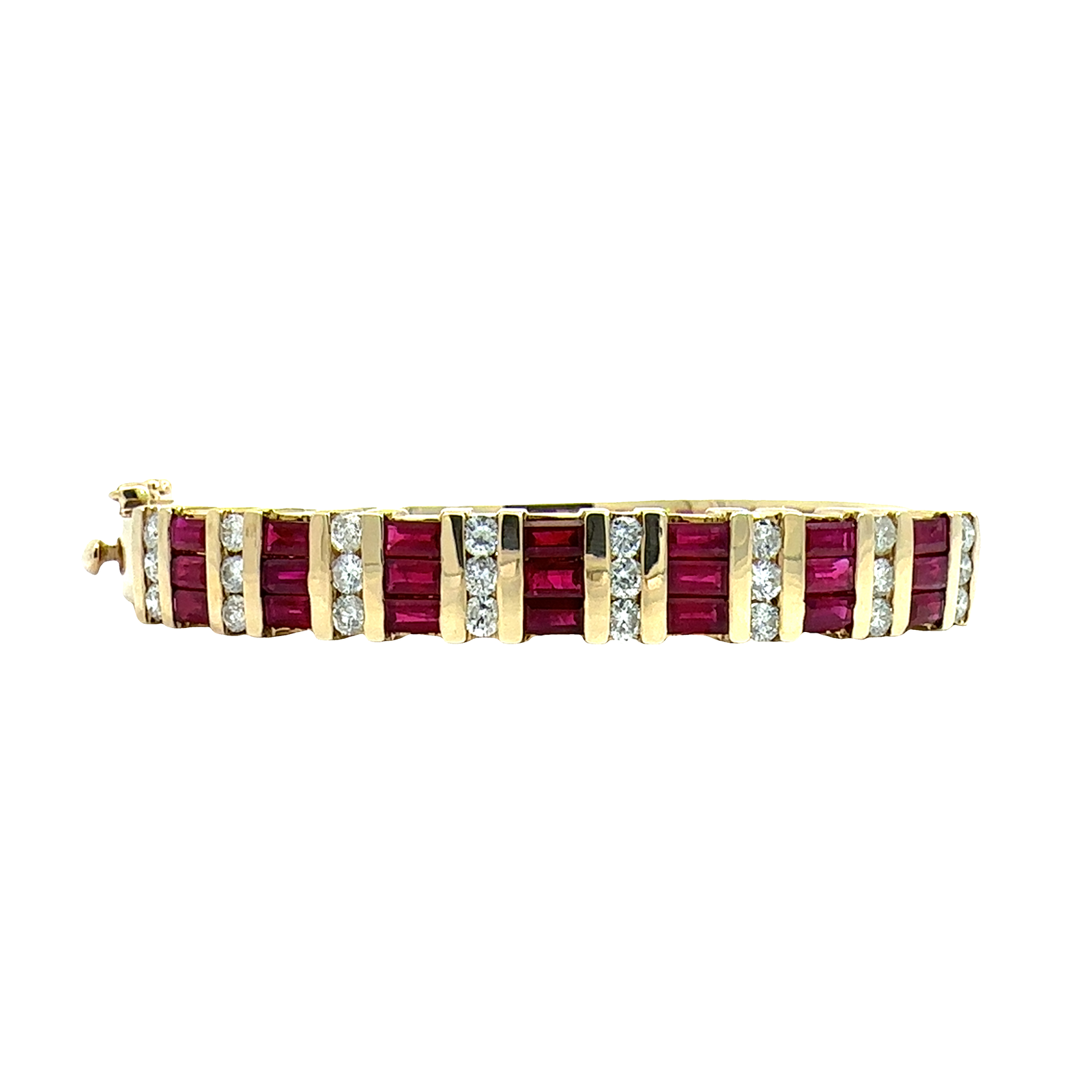 Vintage 14k Yellow Gold 2.31cttw Ruby and 1.32cttw Diamond Bangle Bracelet