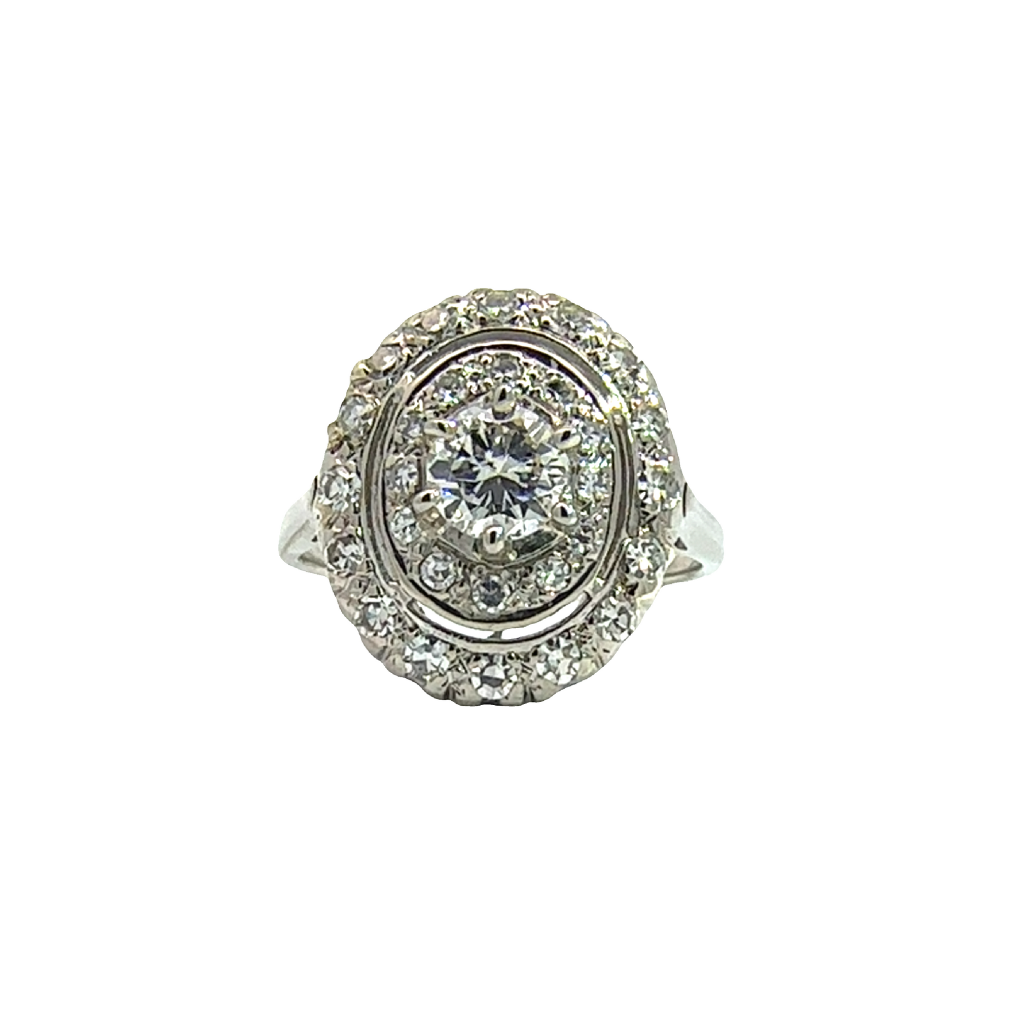 Vintage Art Deco 14k White Gold 0.98ctw Diamond Cluster Halo Ring