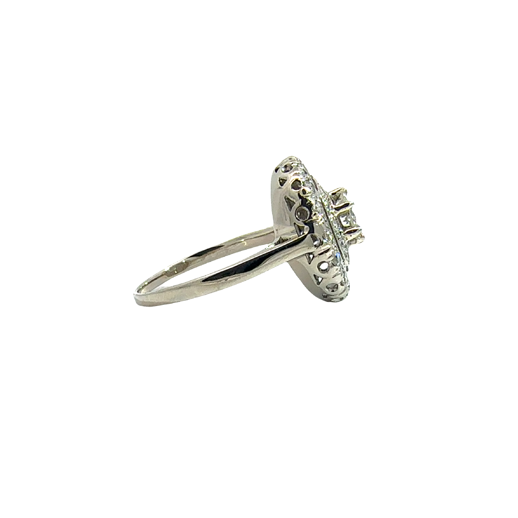 Vintage Art Deco 14k White Gold 0.98ctw Diamond Cluster Halo Ring