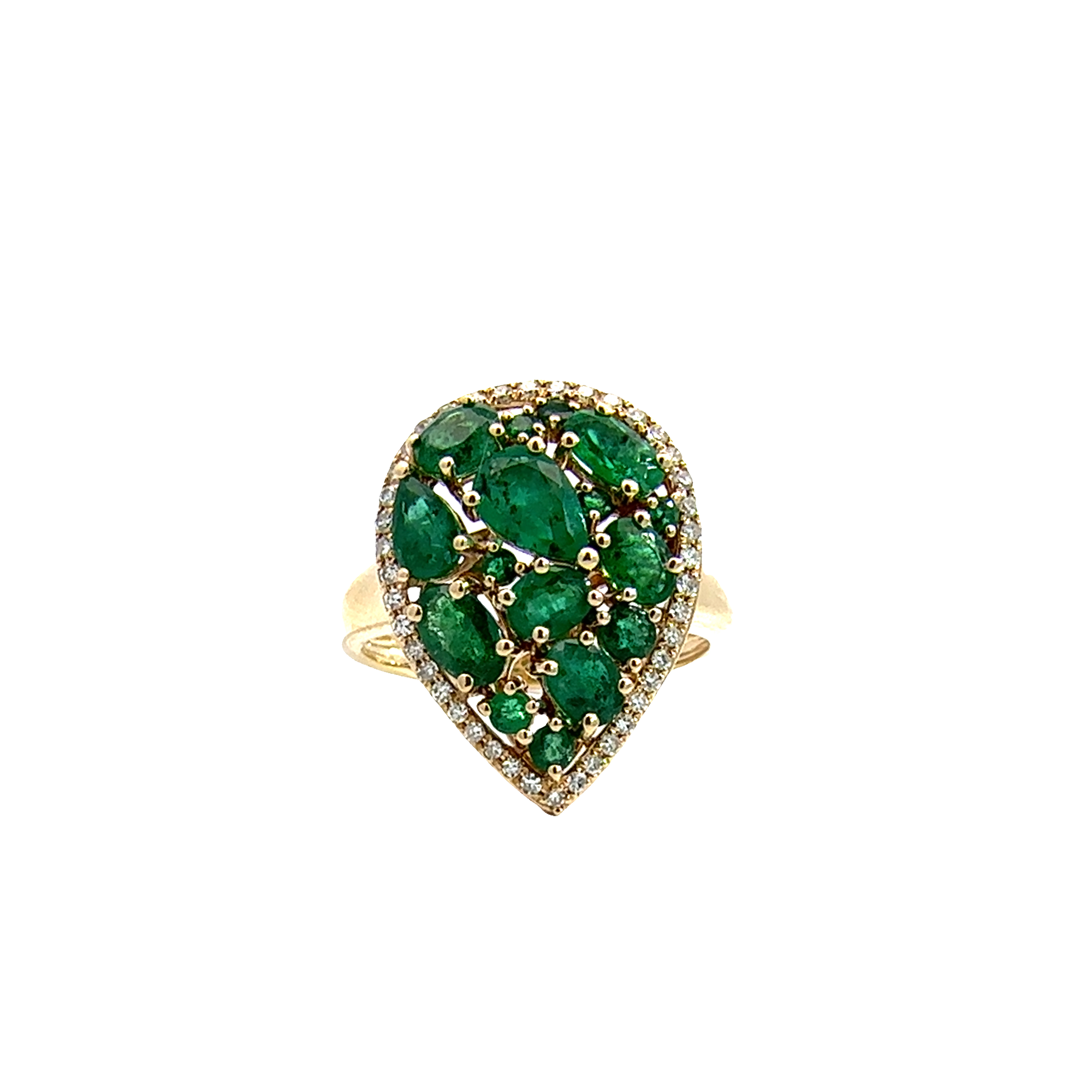 Estate Effy 14k Yellow Gold 1.39ctw Emerald 0.21ctw Diamond Pear Shaped Ring