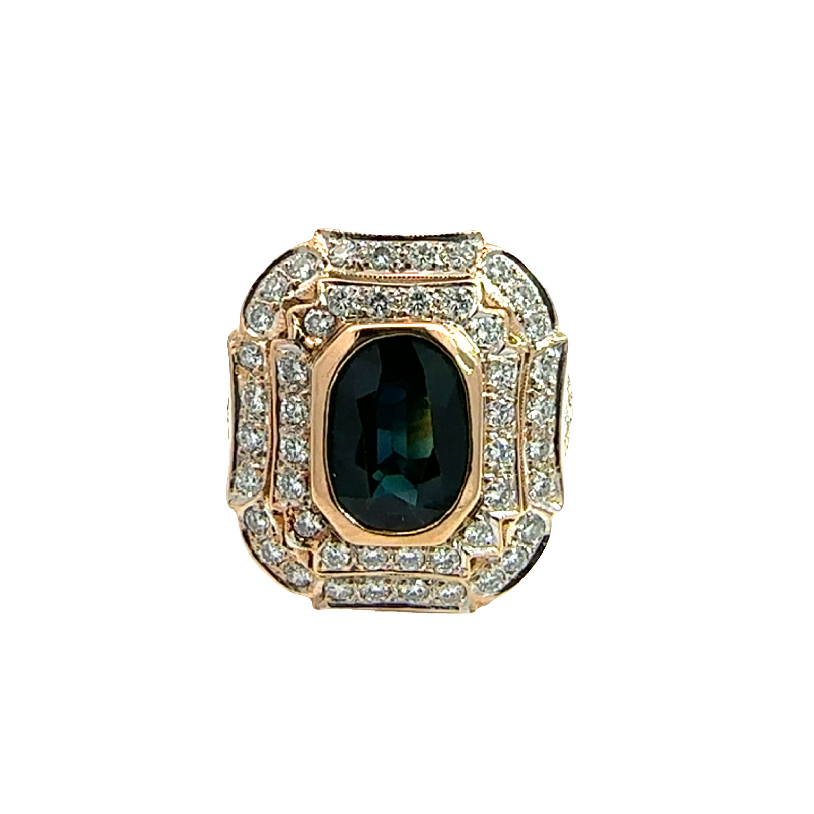 Vintage Art Deco 18k Yellow Gold 2.00ctw Bezel Set Sapphire 0.80ctw Diamond Ring