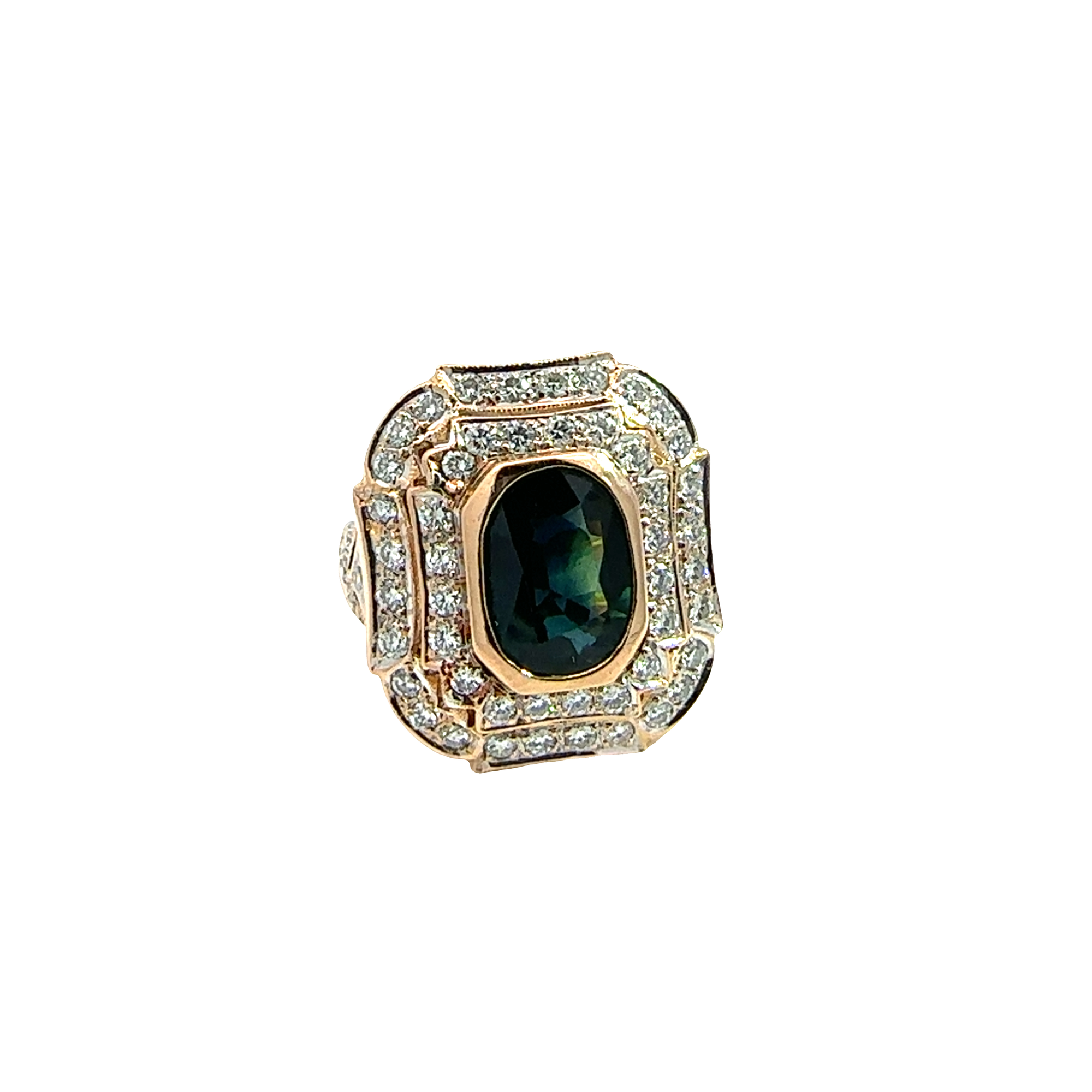 Vintage Art Deco 18k Yellow Gold 2.00ctw Bezel Set Sapphire 0.80ctw Diamond Ring