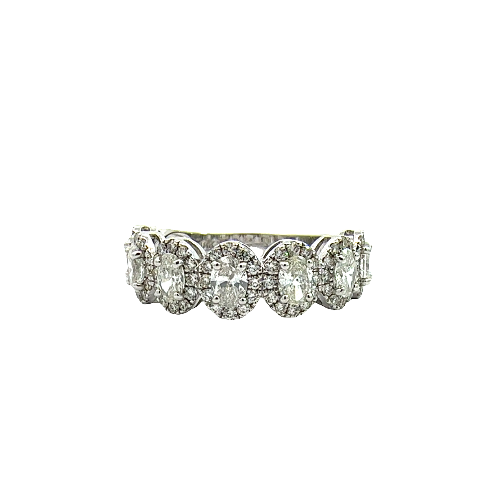 Estate 18k White Gold 7 Stone 2.23ctw Oval Cut Halo Diamond Wedding Ring
