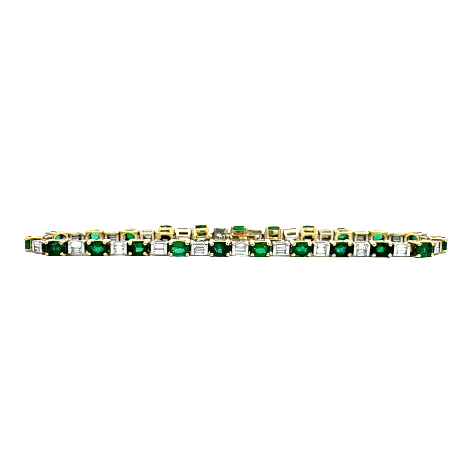 Vintage 18k Multi Tone Gold 2.76ctw Emerald 0.92ctw Diamond Tennis Bracelet 7 inches