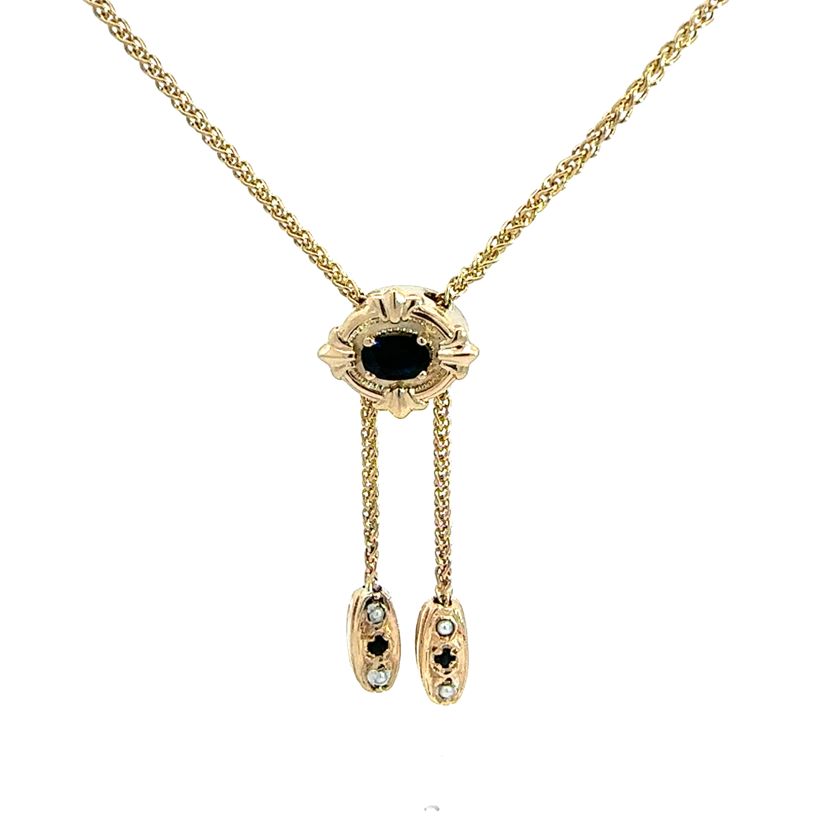 Vintage 14k Yellow Gold 0.56ctw Sapphire and Seed Pearl Adjustable Lavalier Necklace 24"
