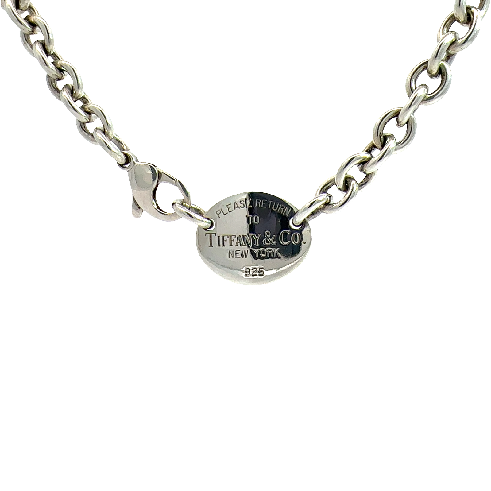 Estate Tiffany & Co. Please Return To Oval Tag Necklace 16"