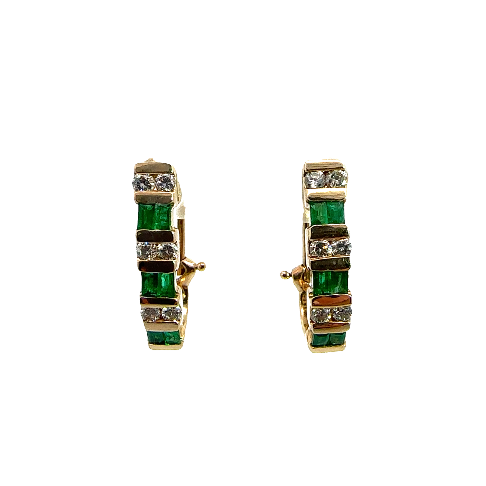 Vintage 14k Yellow Gold 0.36ctw Emerald 0.45ctw Diamond Huggie Earrings