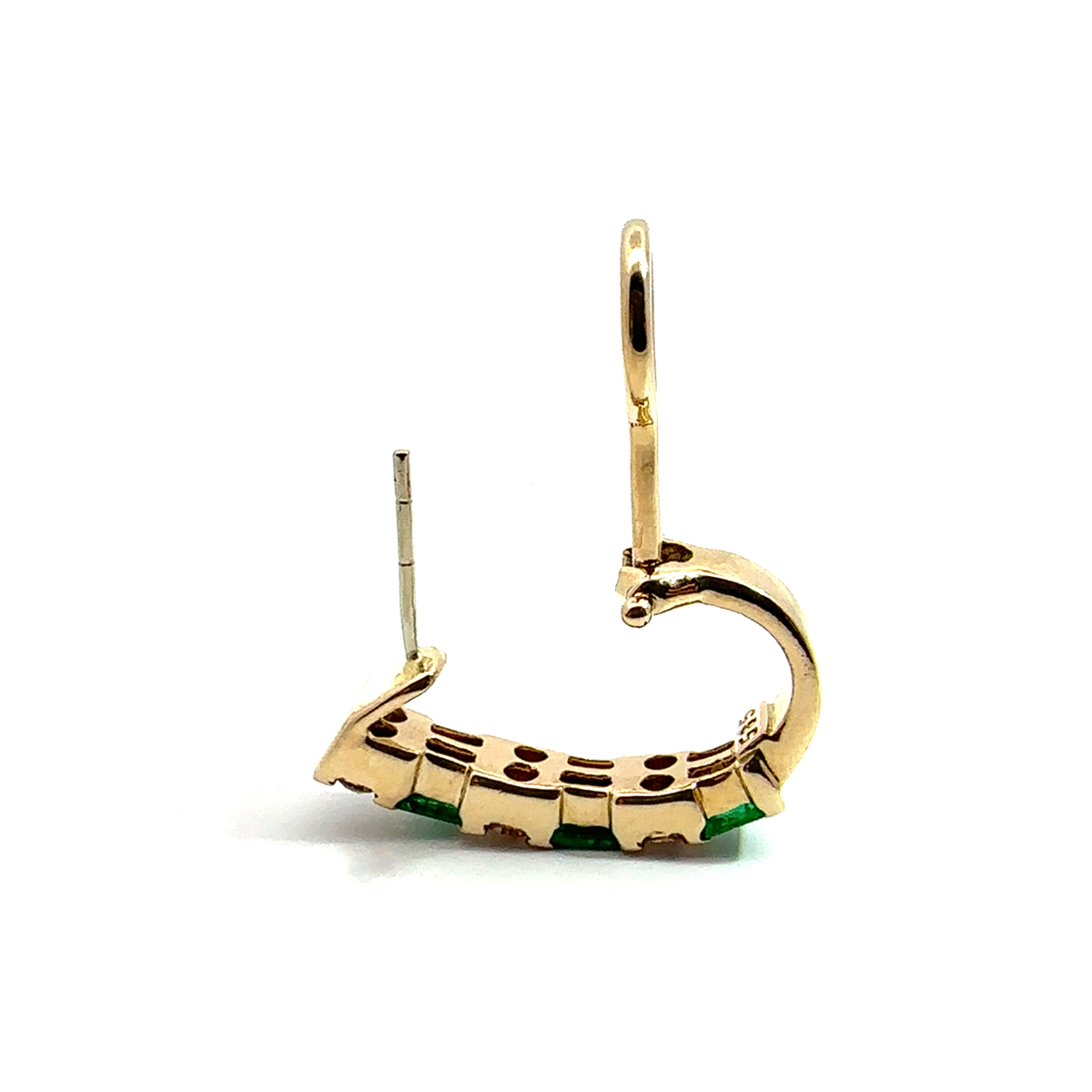 Vintage 14k Yellow Gold 0.36ctw Emerald 0.45ctw Diamond Huggie Earrings