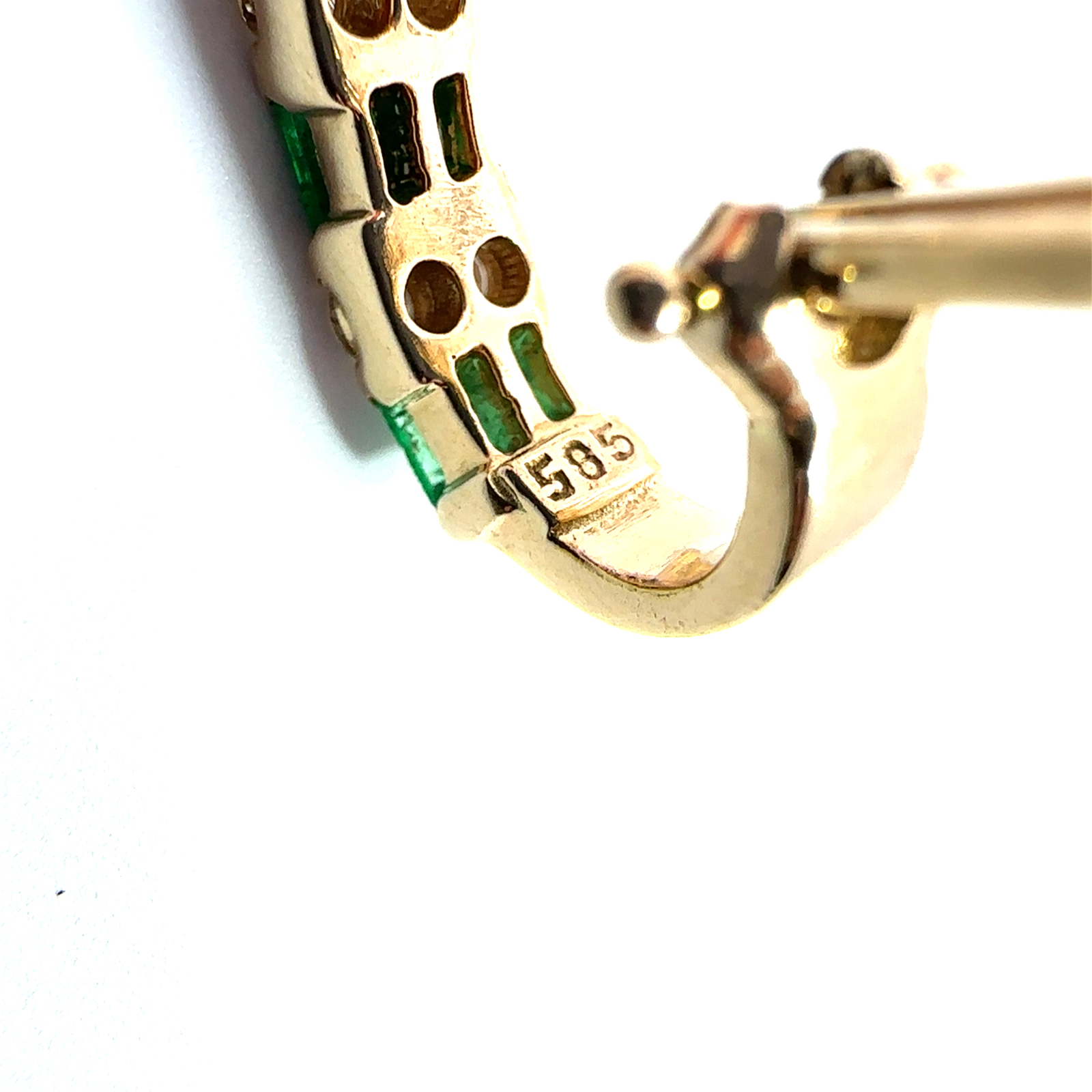 Vintage 14k Yellow Gold 0.36ctw Emerald 0.45ctw Diamond Huggie Earrings