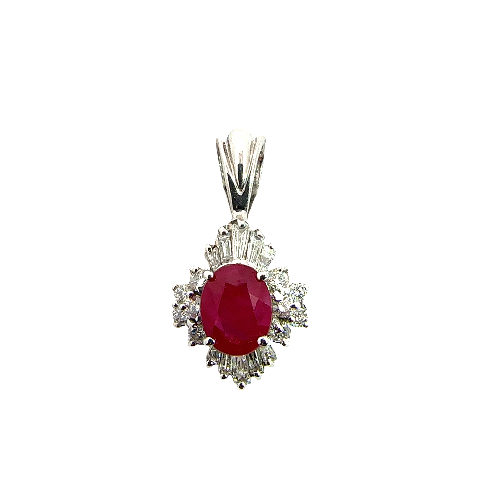 Vintage 14k White Gold 1.92ctw Ruby 0.73ctw Diamond Halo Pendant