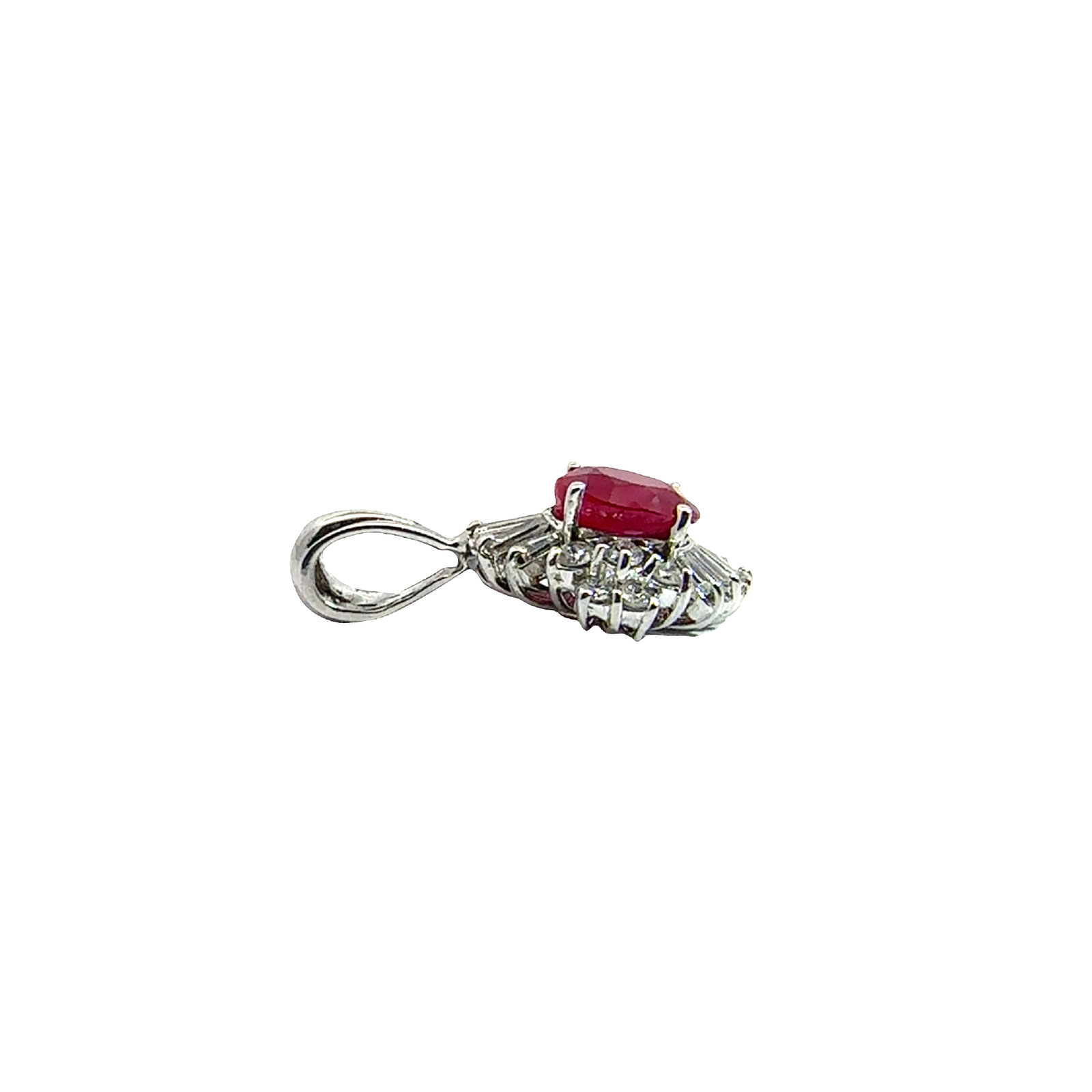 Vintage 14k White Gold 1.92ctw Ruby 0.73ctw Diamond Halo Pendant