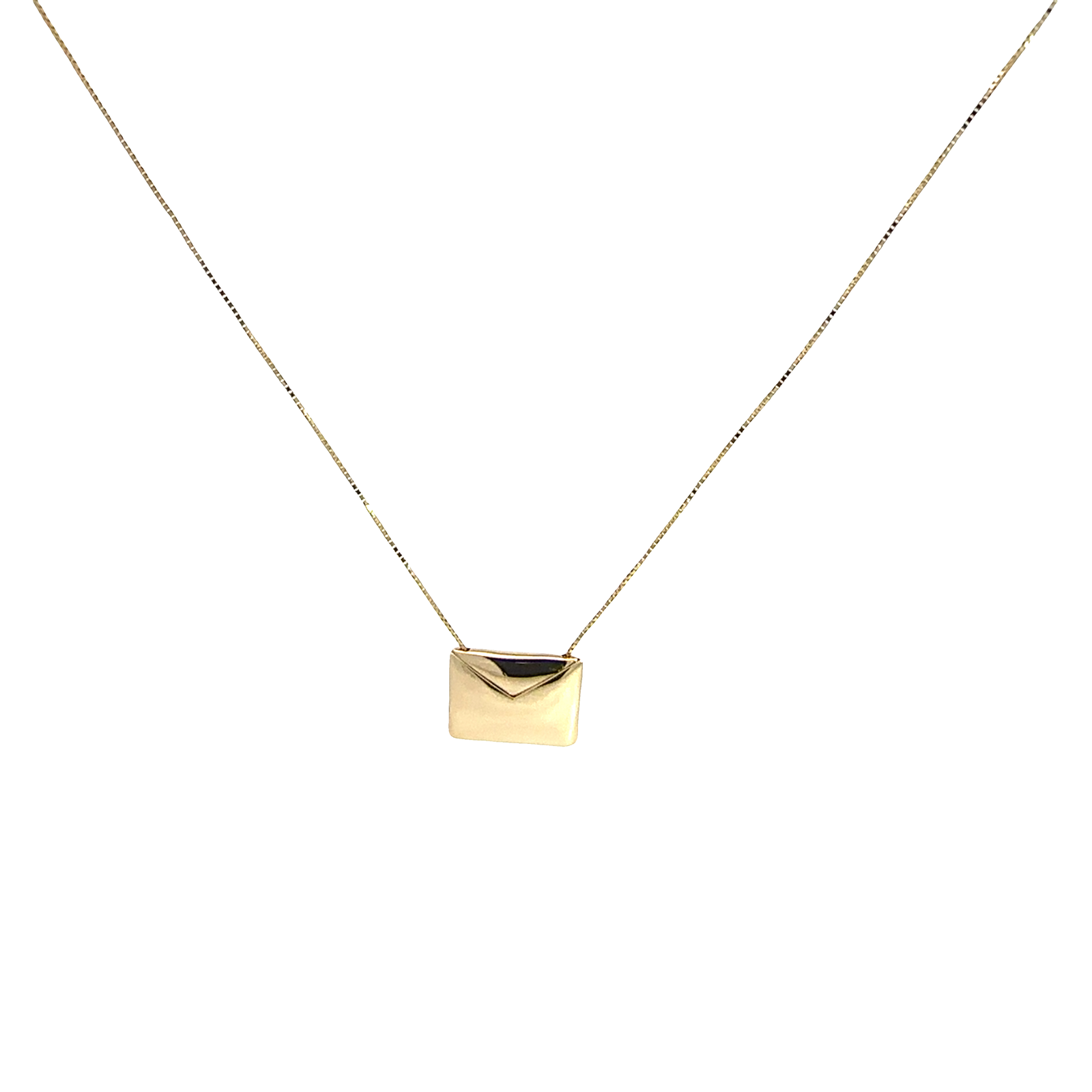 Estate 14k Yellow Gold Envelope Hidden Message Charm Necklace 18"