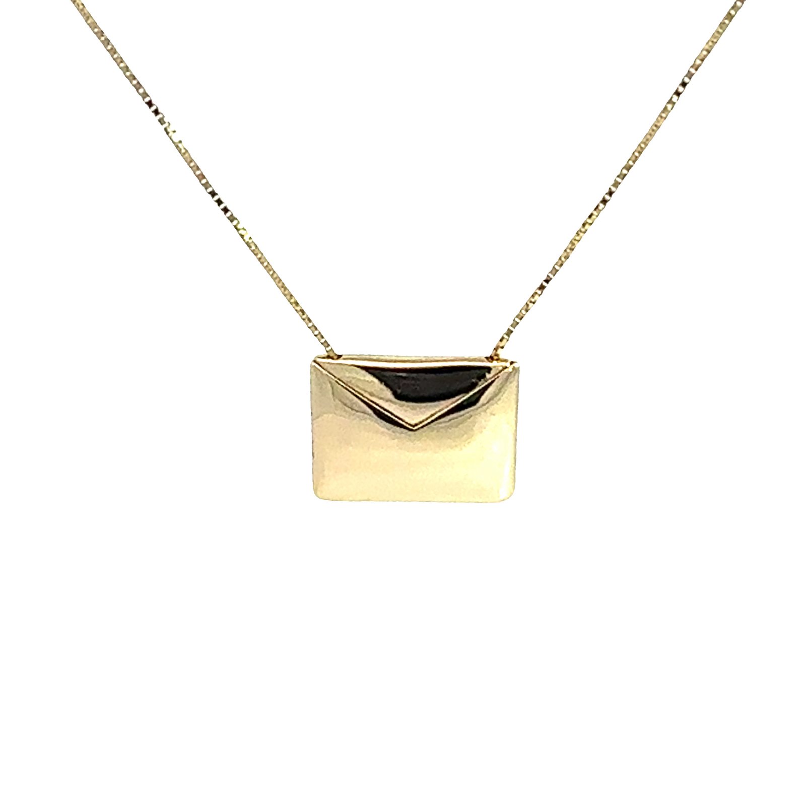 Estate 14k Yellow Gold Envelope Hidden Message Charm Necklace 18"