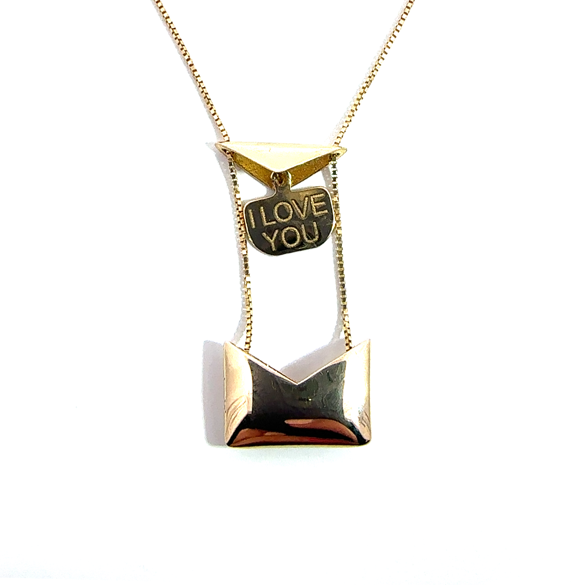 Estate 14k Yellow Gold Envelope Hidden Message Charm Necklace 18"