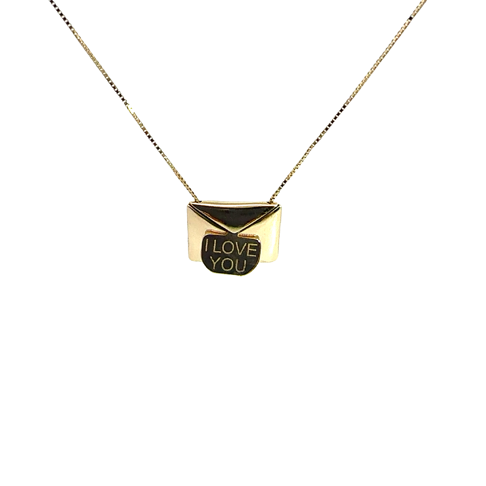 Estate 14k Yellow Gold Envelope Hidden Message Charm Necklace 18"