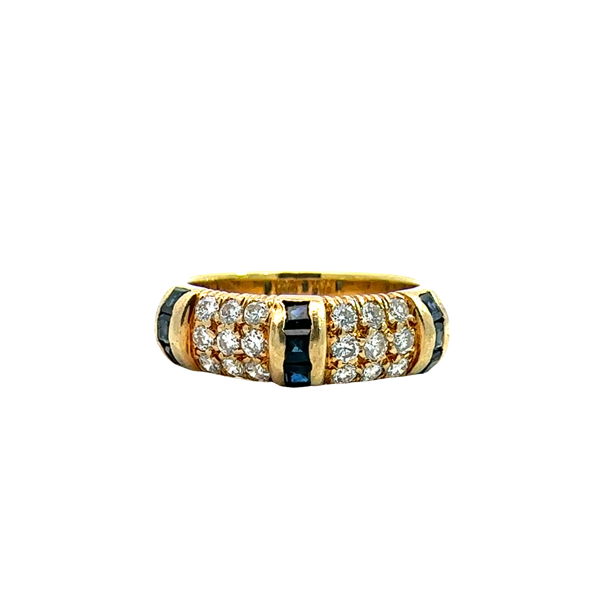 Vintage 18k Yellow Gold 0.36ctw Princess Cut Sapphire 0.45ctw Pave Set Diamond Band