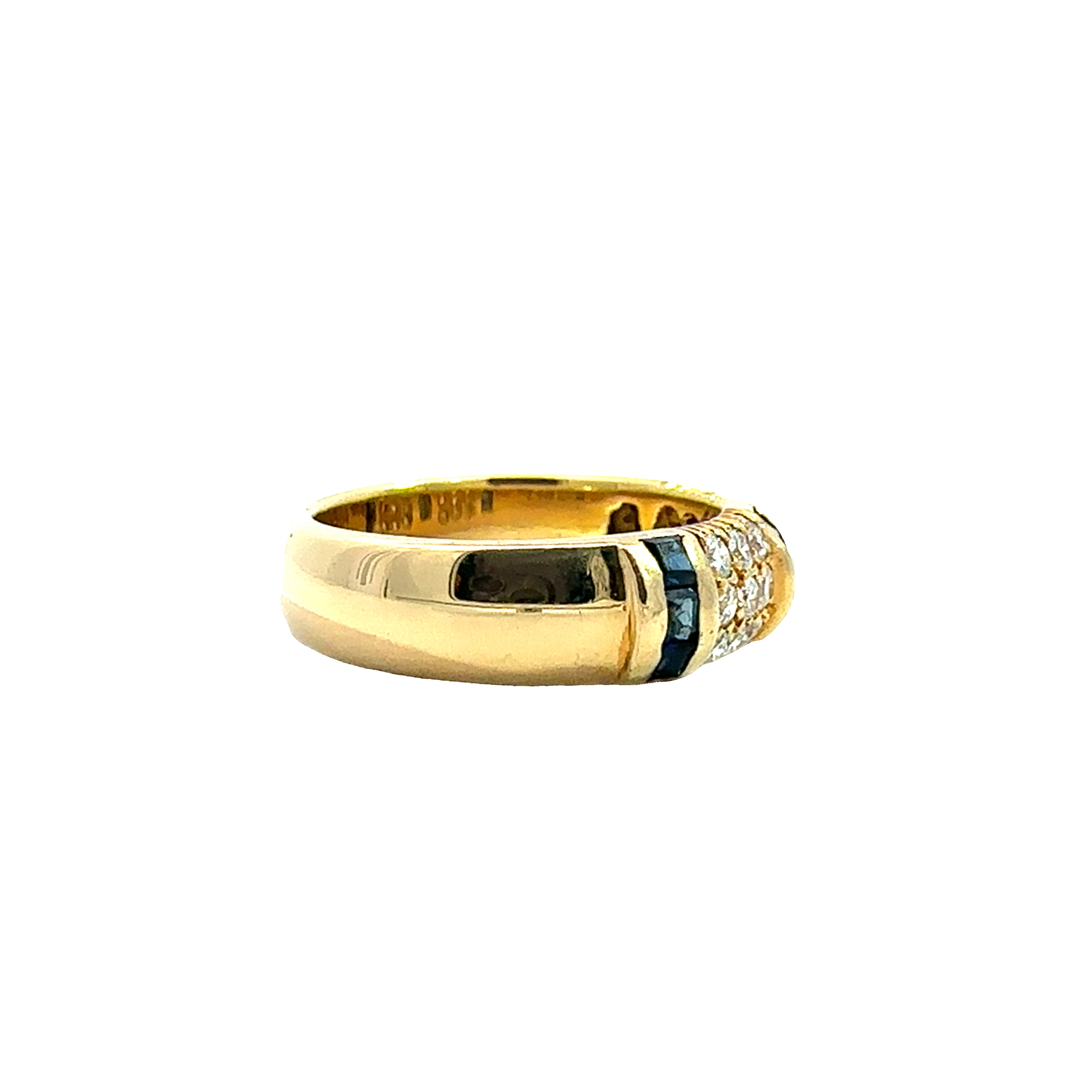 Vintage 18k Yellow Gold 0.36ctw Princess Cut Sapphire 0.45ctw Pave Set Diamond Band