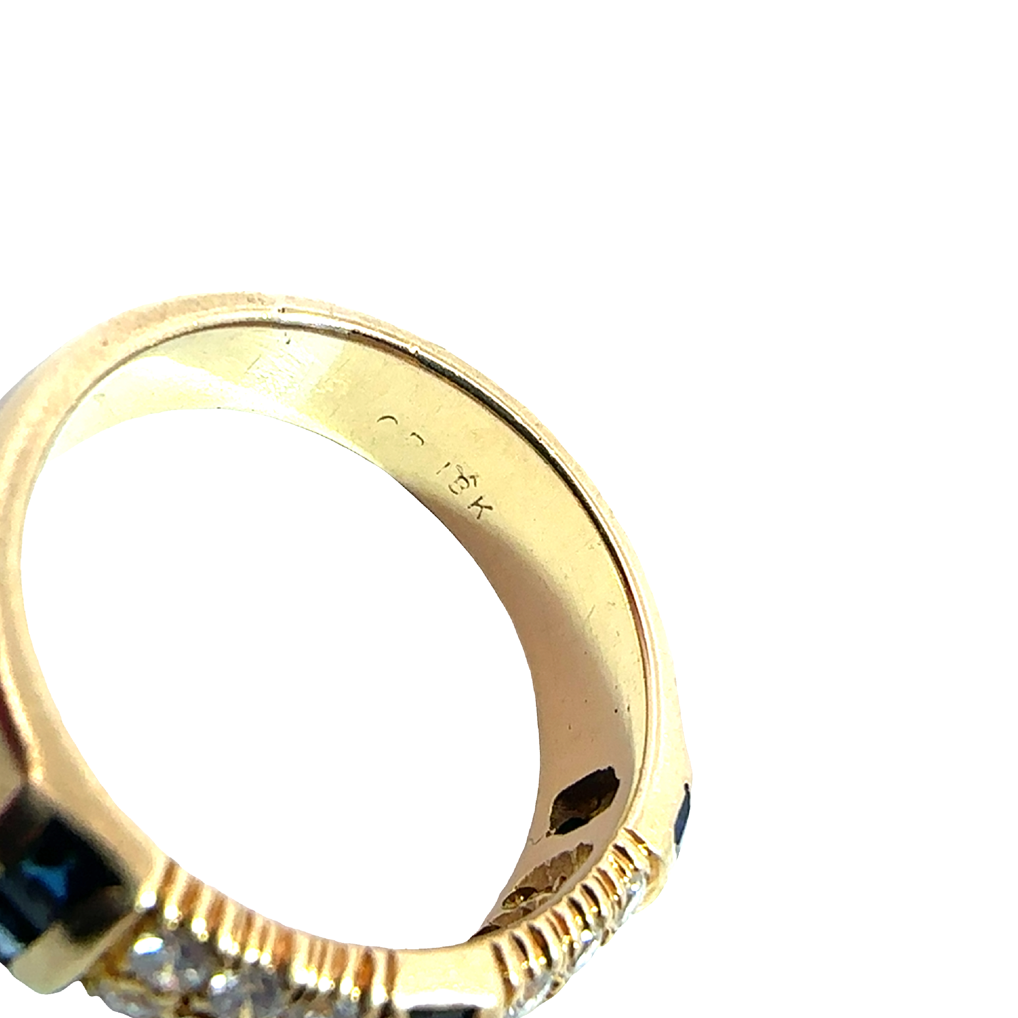 Vintage 18k Yellow Gold 0.36ctw Princess Cut Sapphire 0.45ctw Pave Set Diamond Band
