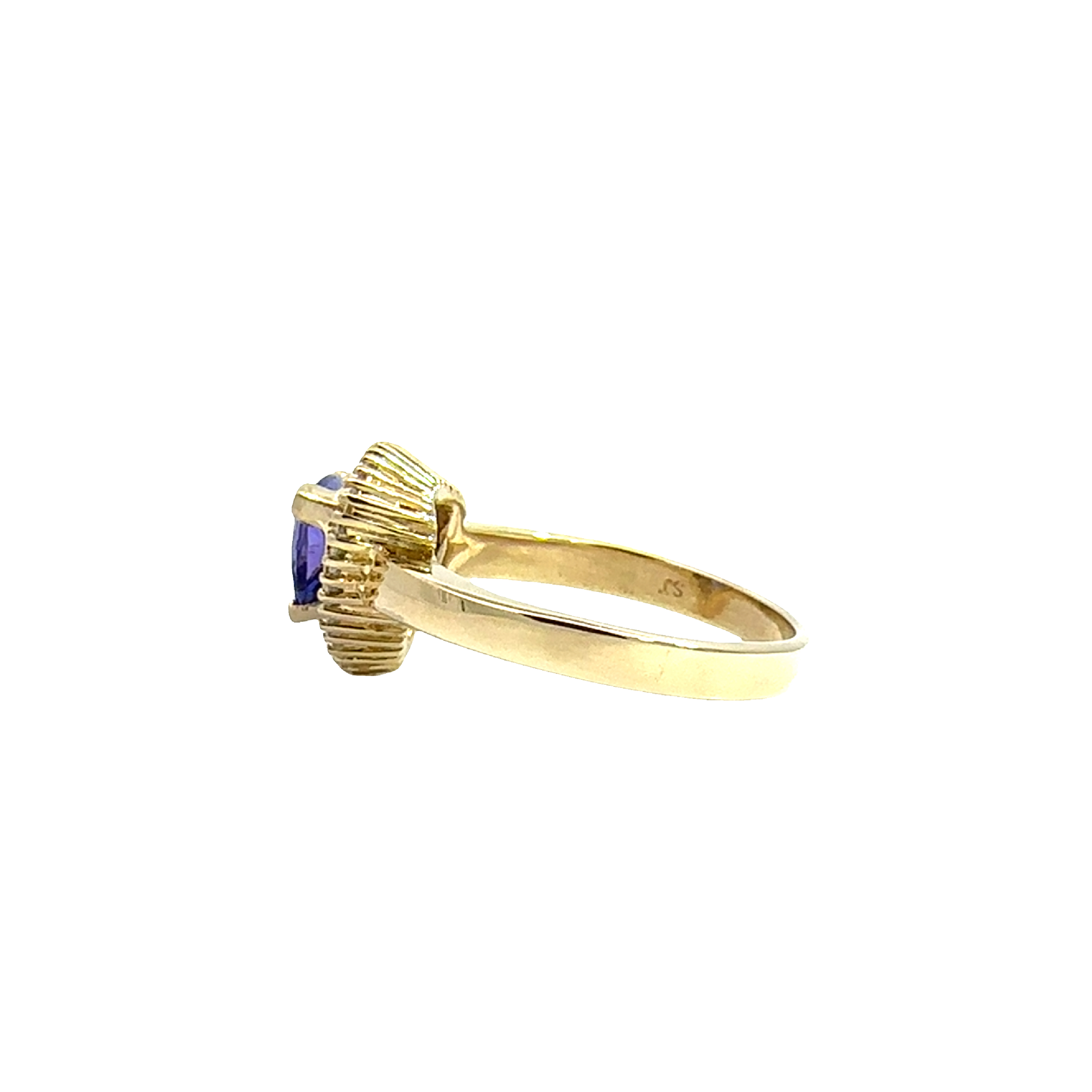Estate 14k Yellow Gold 1.45ctw Trillion Cut Tanzanite 0.50ctw Baguette Diamond Halo Ring