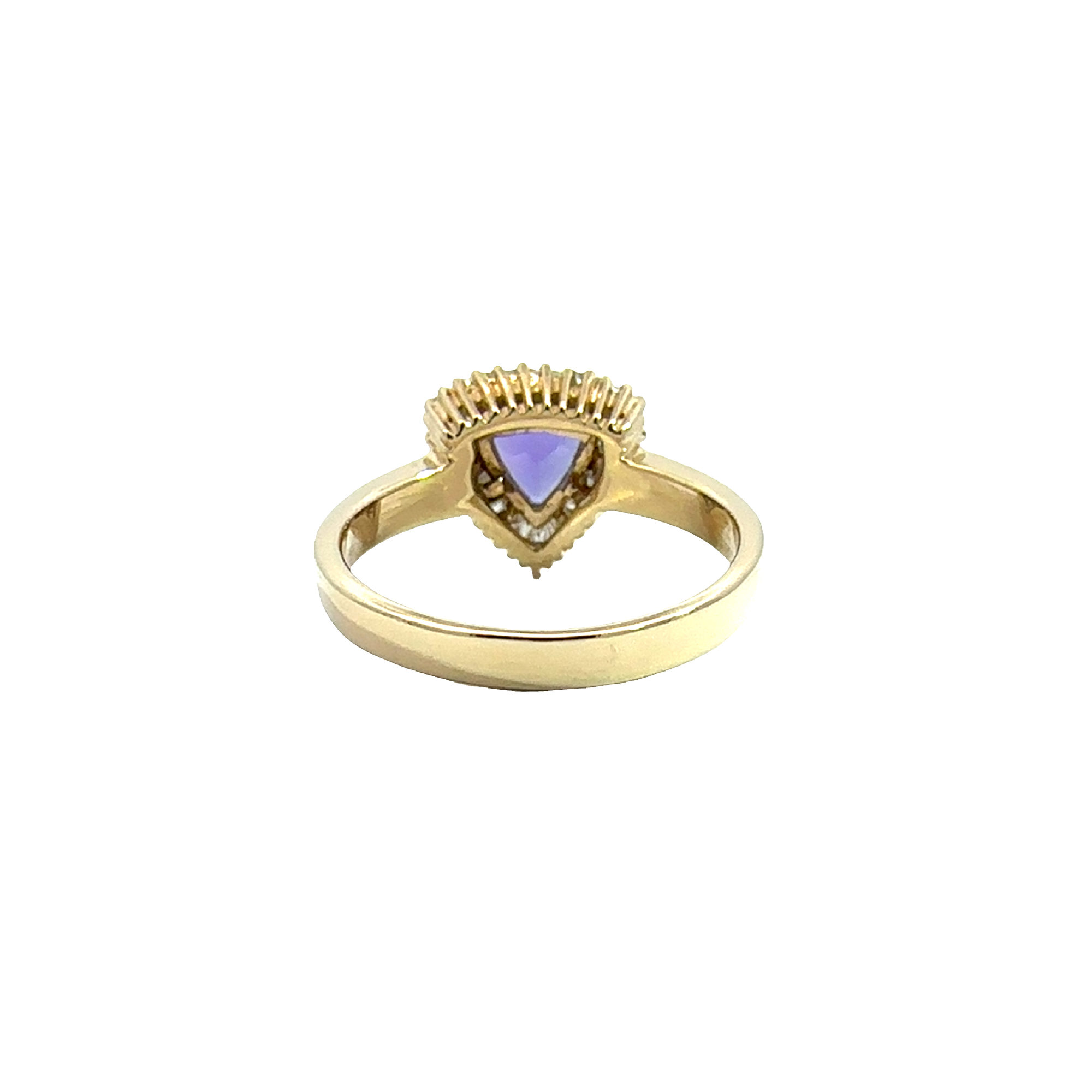 Estate 14k Yellow Gold 1.45ctw Trillion Cut Tanzanite 0.50ctw Baguette Diamond Halo Ring