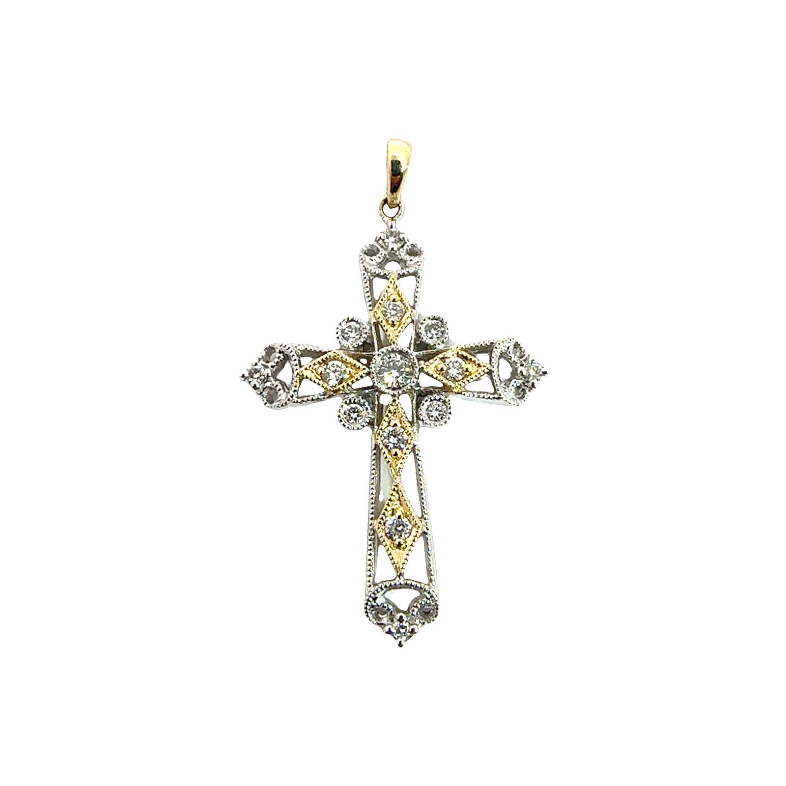 Vintage 14k Multi-Tone Gold 0.34ctw Diamond Cross Pendant