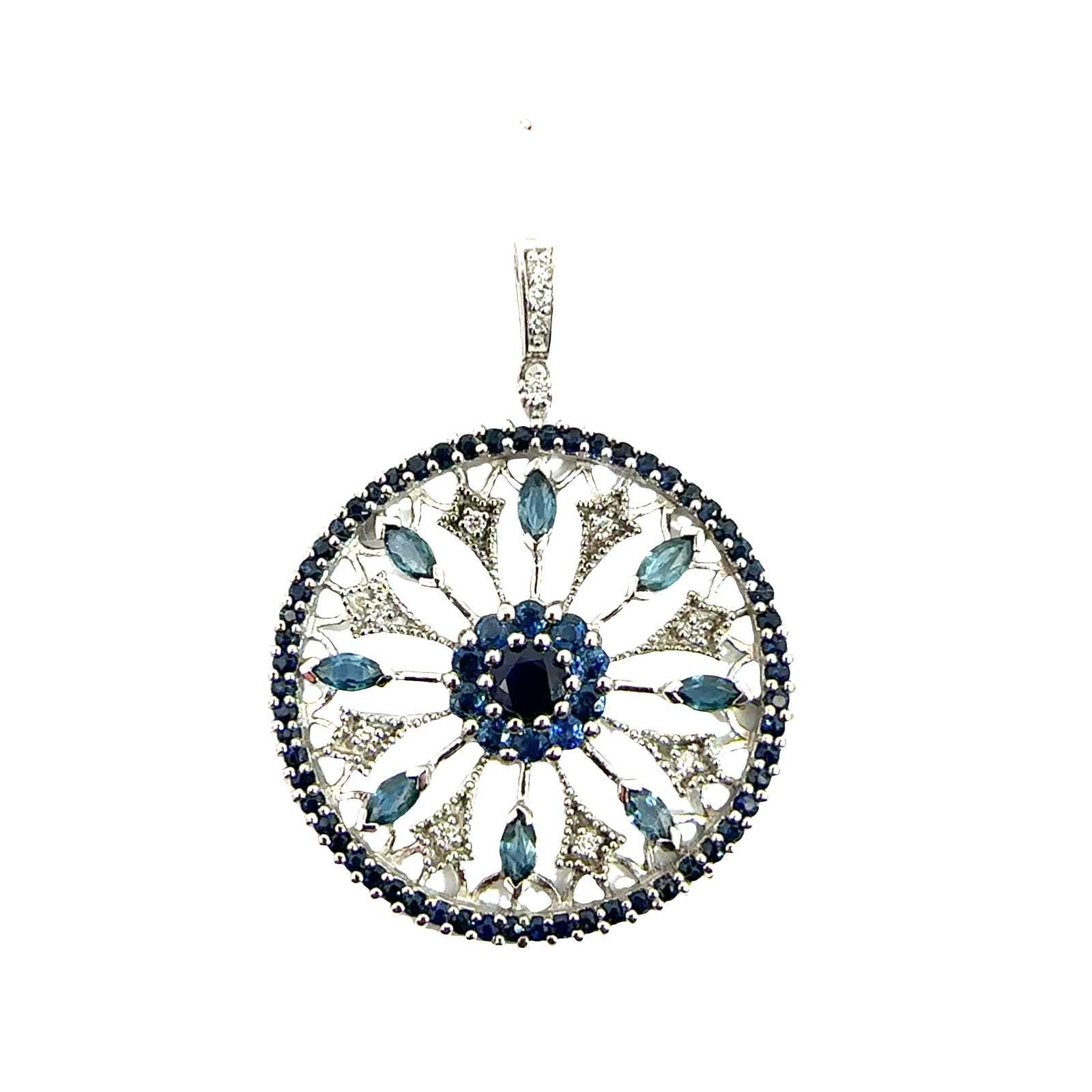 Vintage Effy BH 14k White Gold 3.26ctw Sapphire 0.22ctw Diamond Circle Pendant