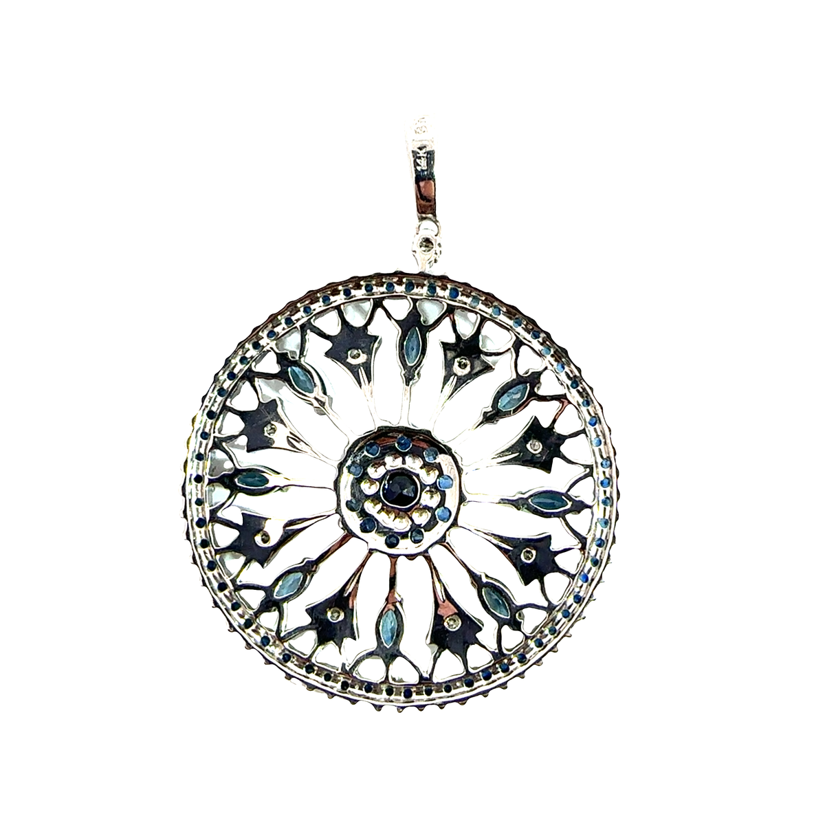 Vintage Effy BH 14k White Gold 3.26ctw Sapphire 0.22ctw Diamond Circle Pendant