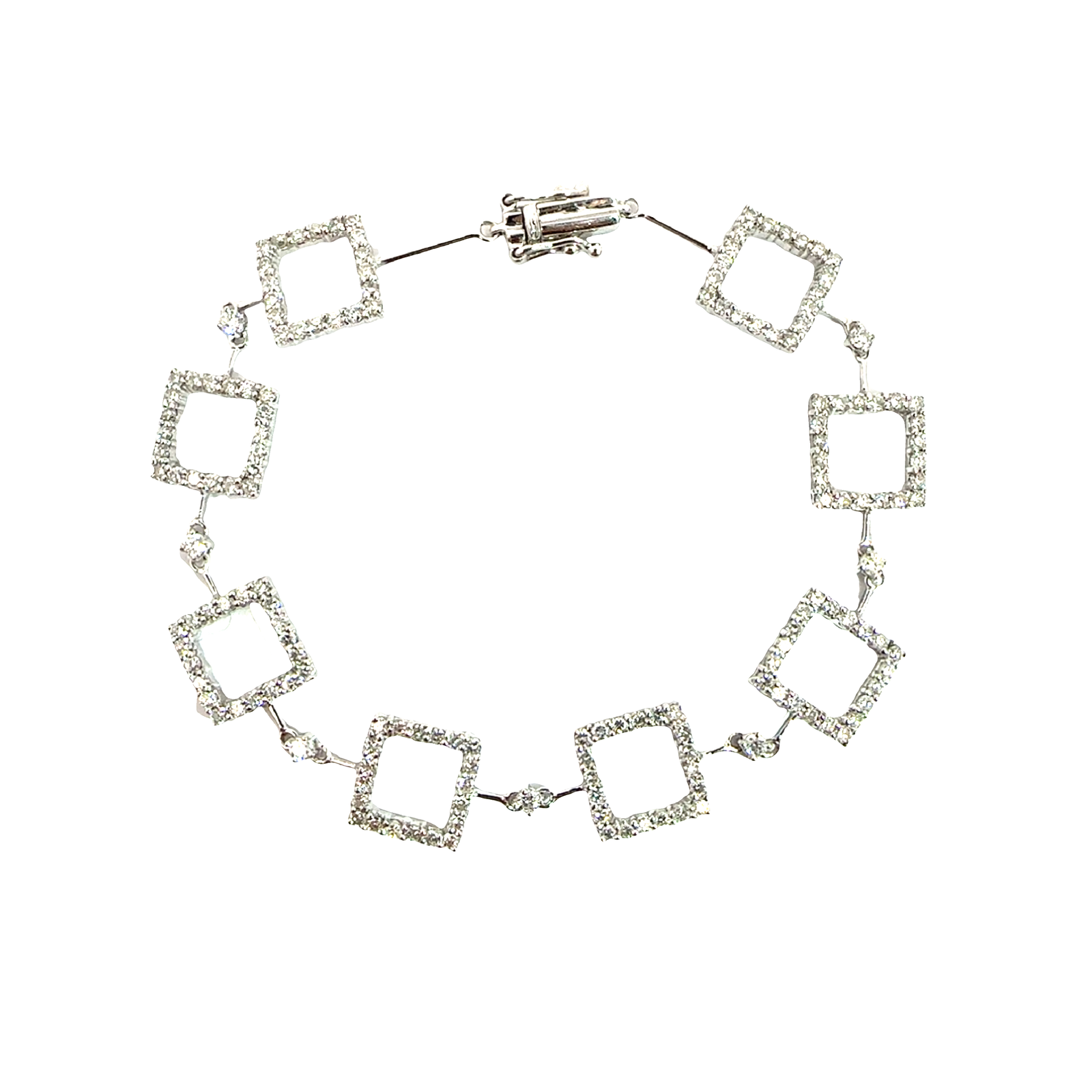 Estate 18k White Gold 2.32ctw Diamond Square Link Bracelet 6.5"