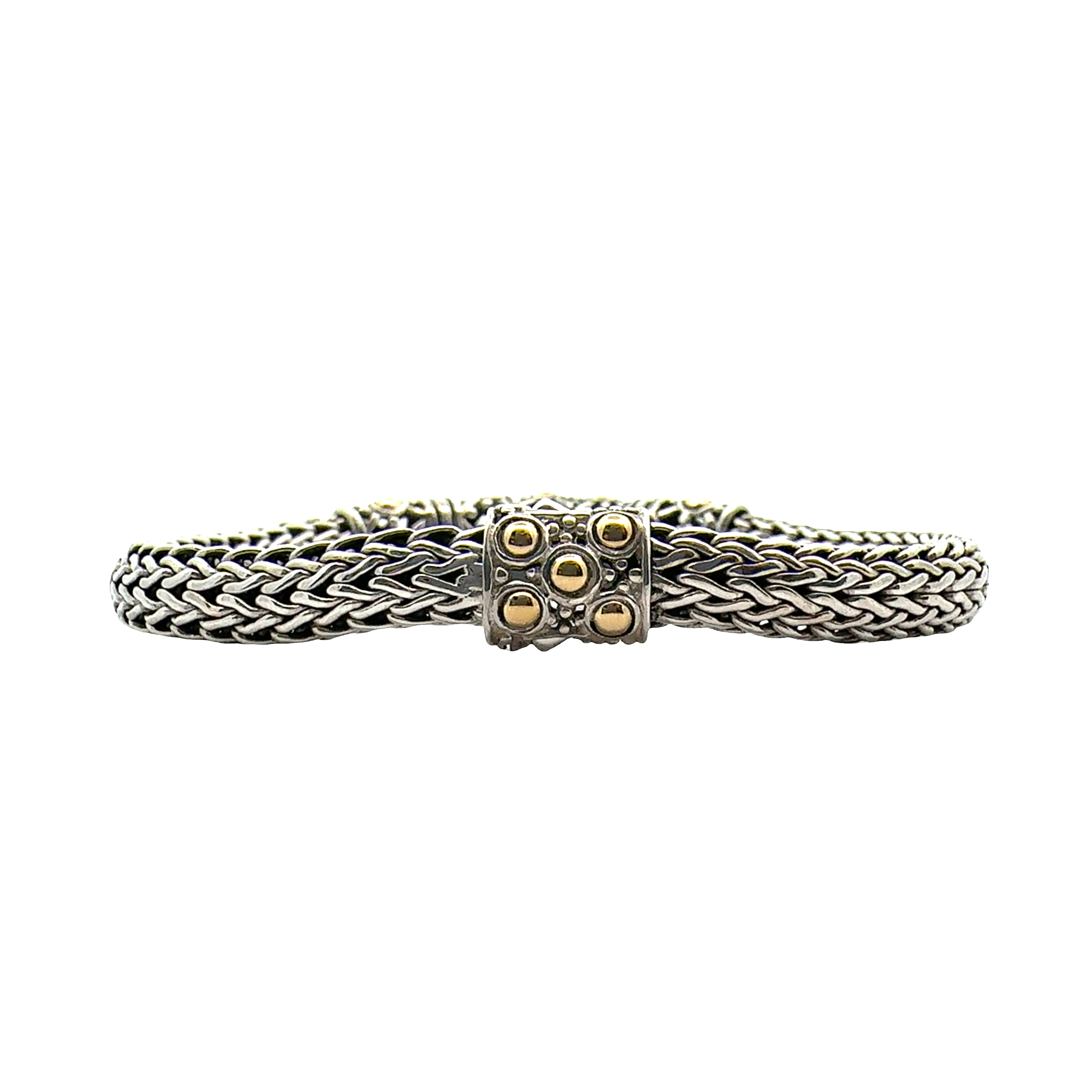 Estate John Hardy Sterling Silver 18K Yellow Gold Jaisalmer Wheat Chain Dot Bracelet 7"