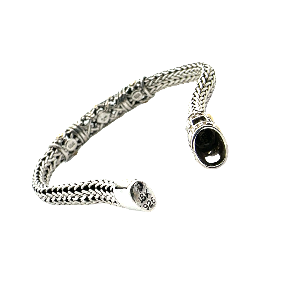 Estate John Hardy Sterling Silver 18K Yellow Gold Jaisalmer Wheat Chain Dot Bracelet 7"