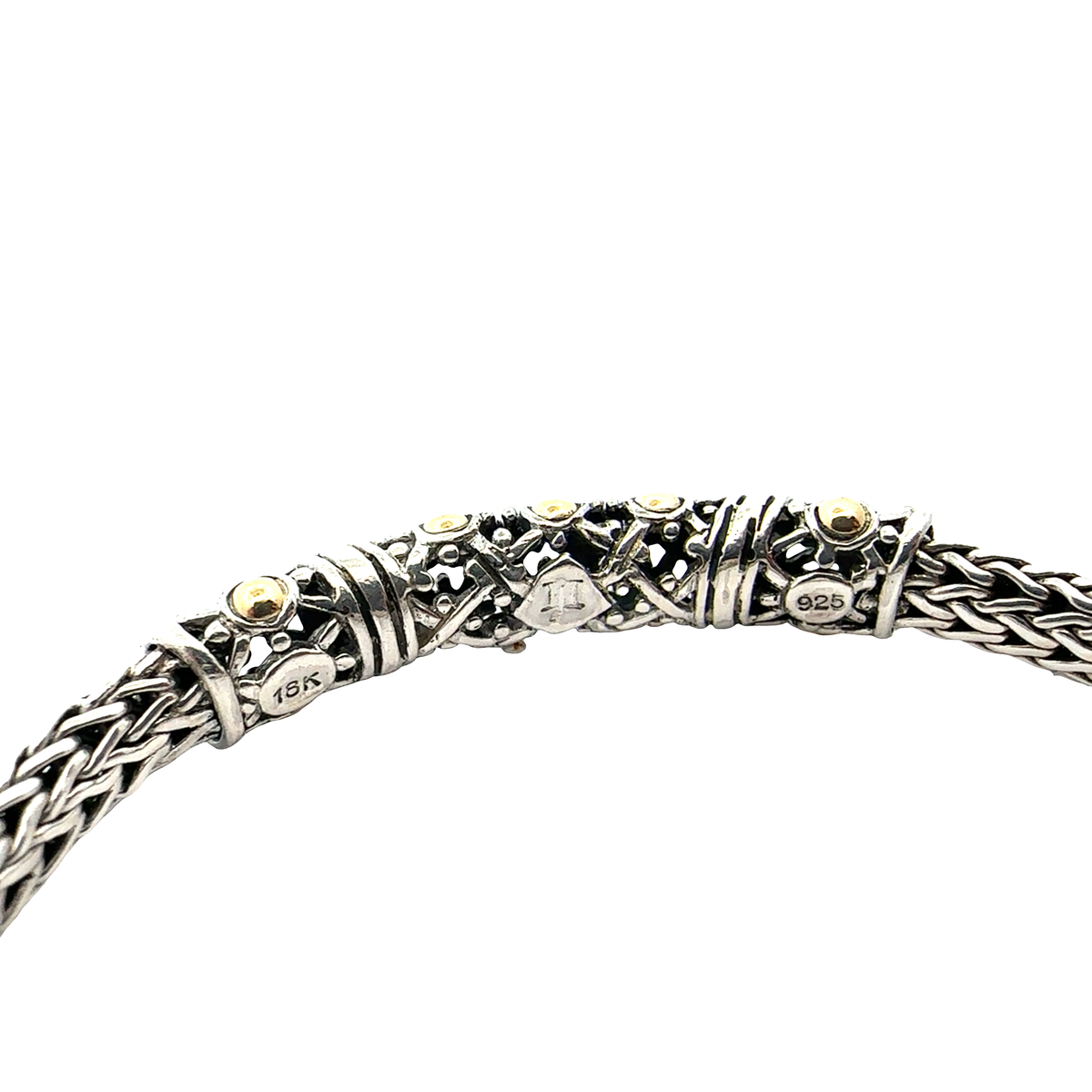 Estate John Hardy Sterling Silver 18K Yellow Gold Jaisalmer Wheat Chain Dot Bracelet 7"