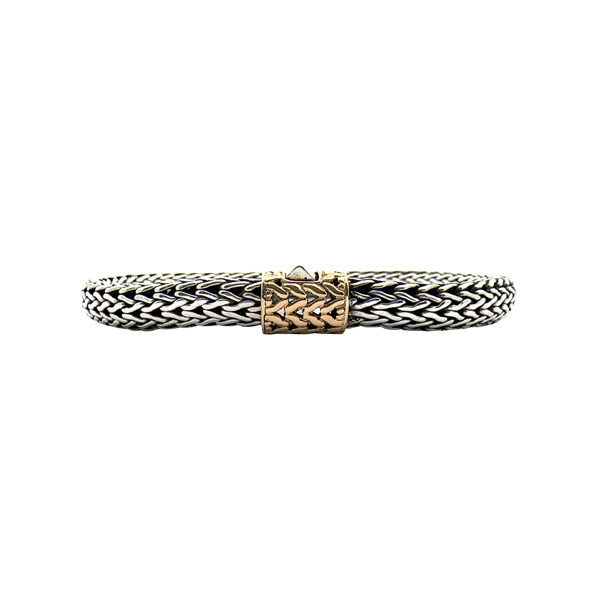 Estate John Hardy Sterling Silver &amp; 18K Yellow Gold Two-Tone Small Icon Chain Bangle Bracelet 7&quot;