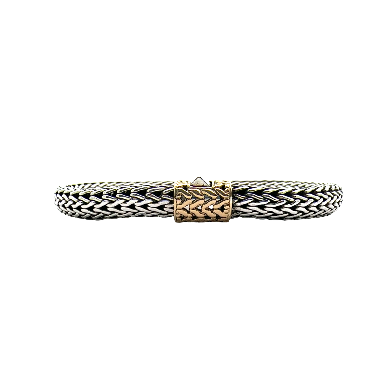 Estate John Hardy Sterling Silver & 18K Yellow Gold Two-Tone Small Icon Chain Bangle Bracelet 7"