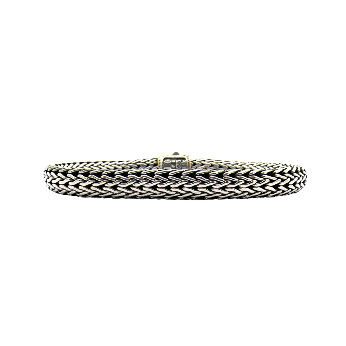 Estate John Hardy Sterling Silver & 18K Yellow Gold Two-Tone Small Icon Chain Bangle Bracelet 7"