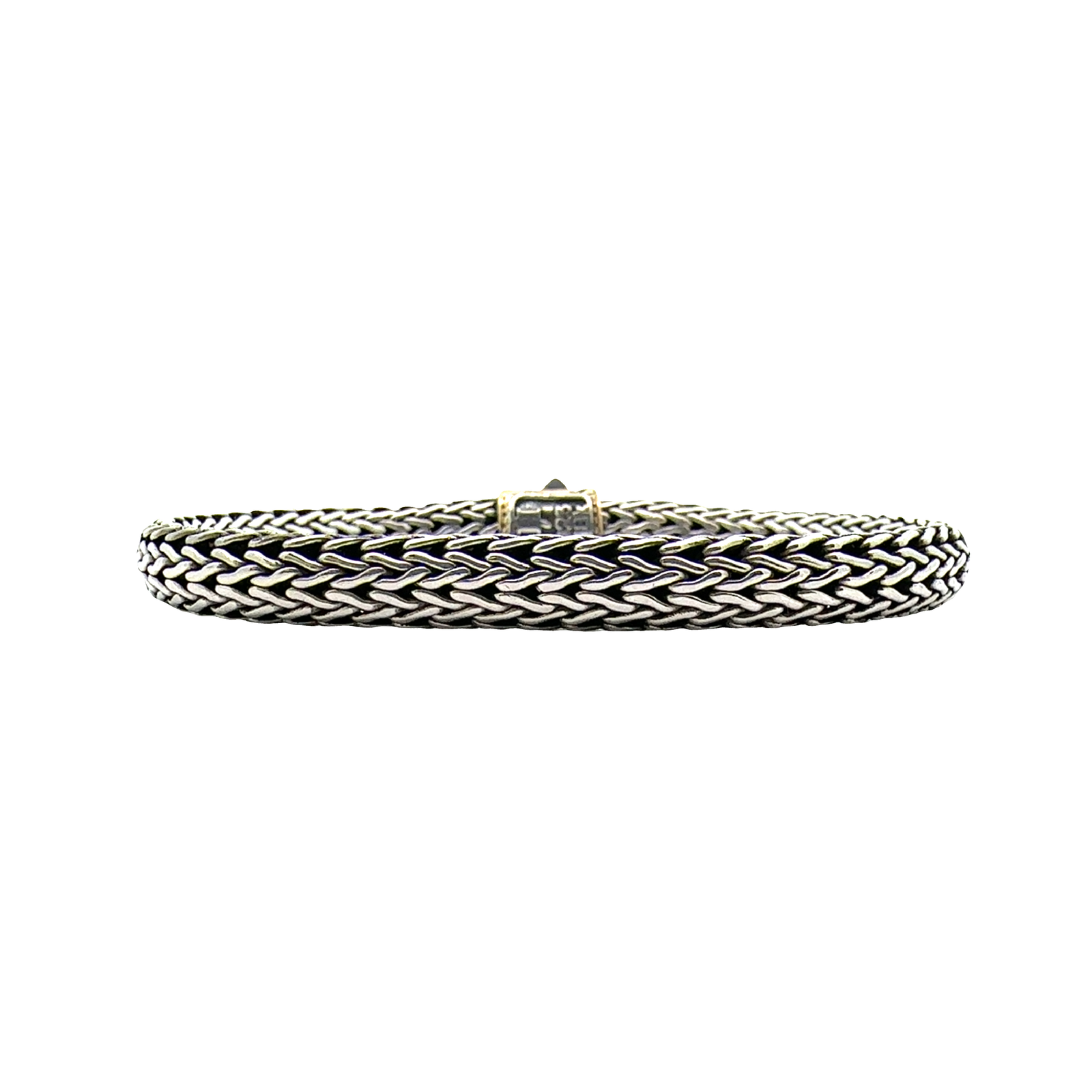 Estate John Hardy Sterling Silver & 18K Yellow Gold Two-Tone Small Icon Chain Bangle Bracelet 7"