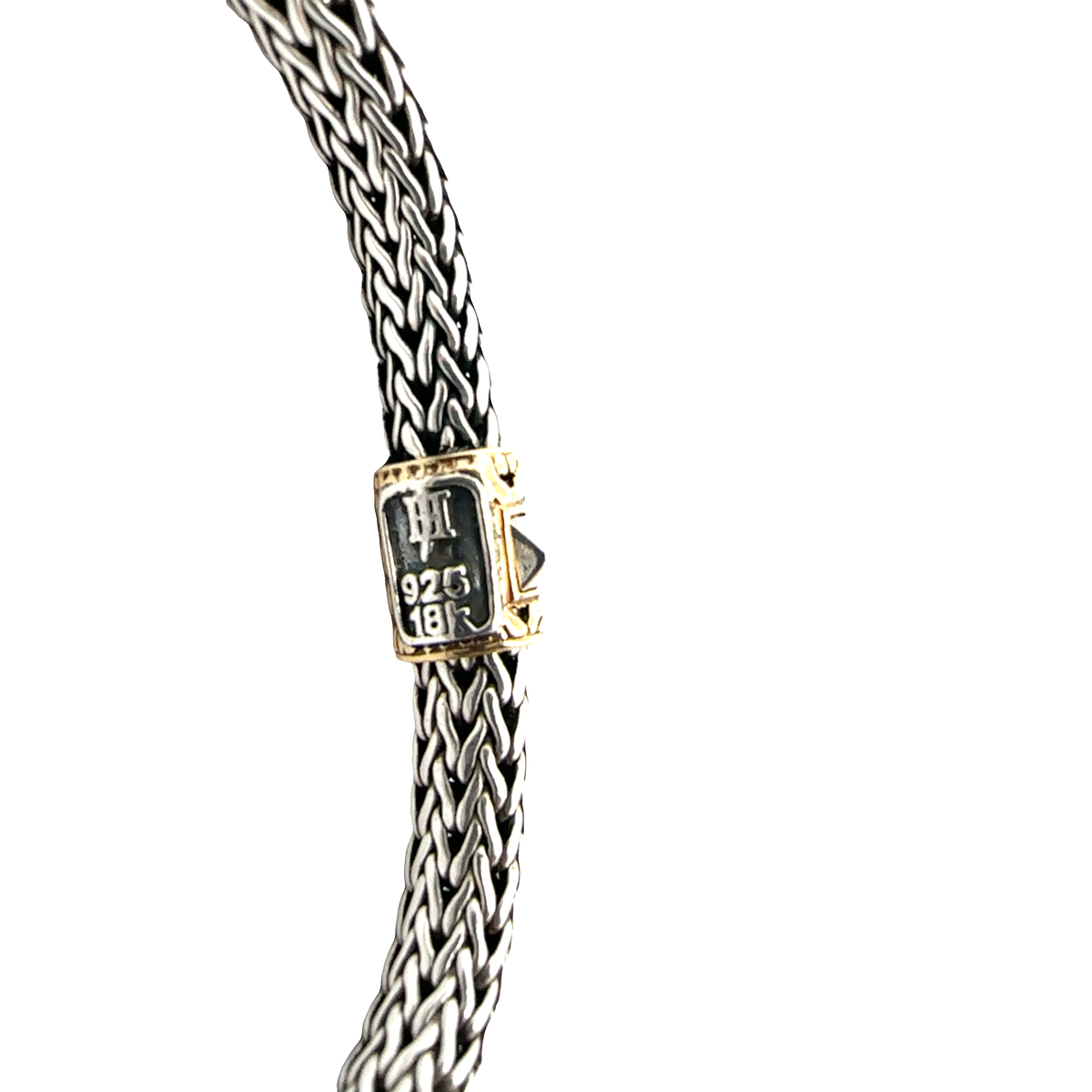 Estate John Hardy Sterling Silver & 18K Yellow Gold Two-Tone Small Icon Chain Bangle Bracelet 7"