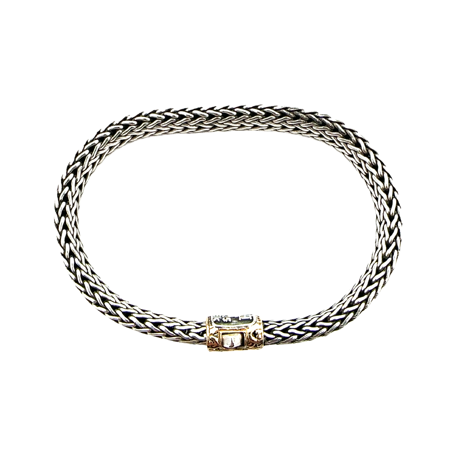 Estate John Hardy Sterling Silver & 18K Yellow Gold Two-Tone Small Icon Chain Bangle Bracelet 7"