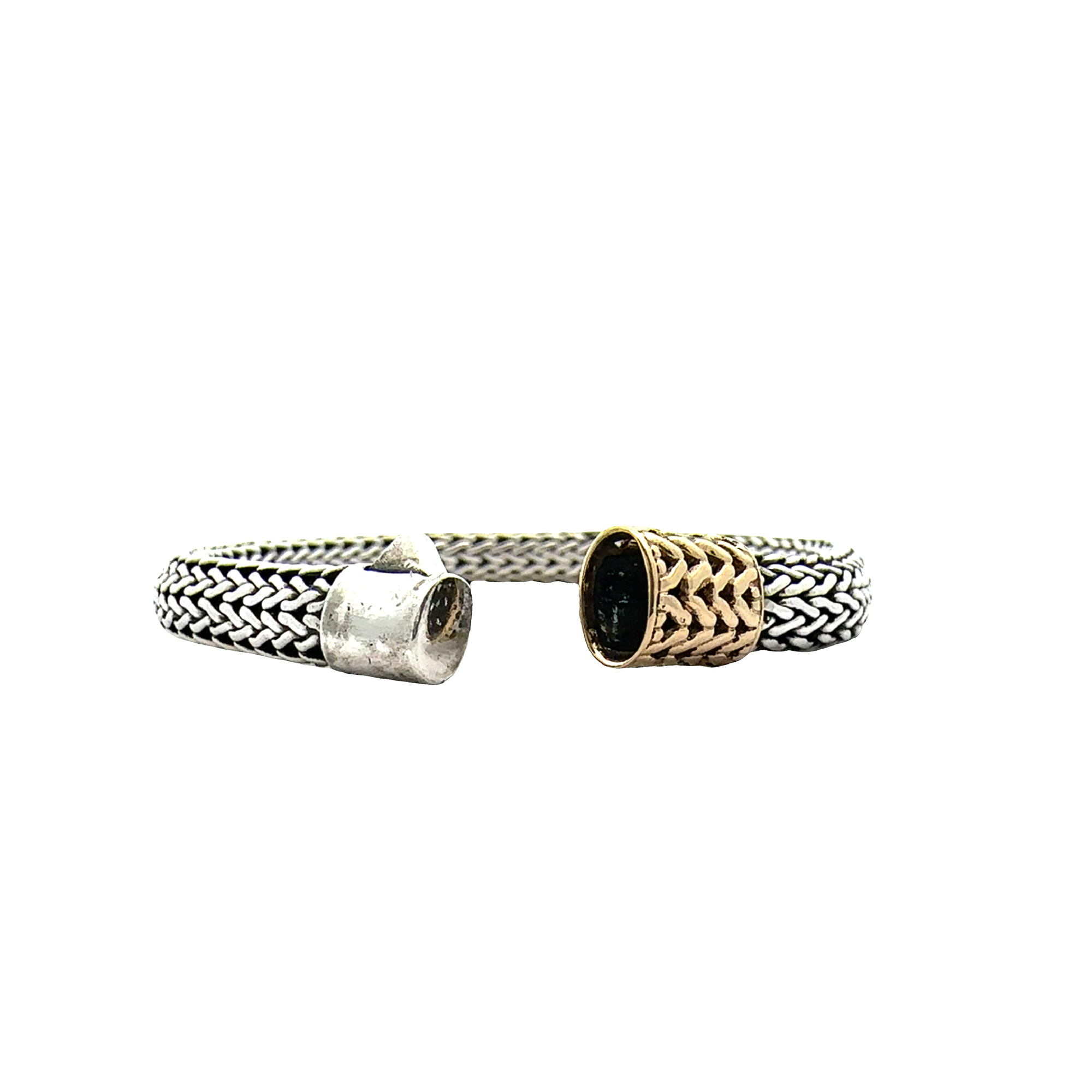 Estate John Hardy Sterling Silver & 18K Yellow Gold Two-Tone Small Icon Chain Bangle Bracelet 7"