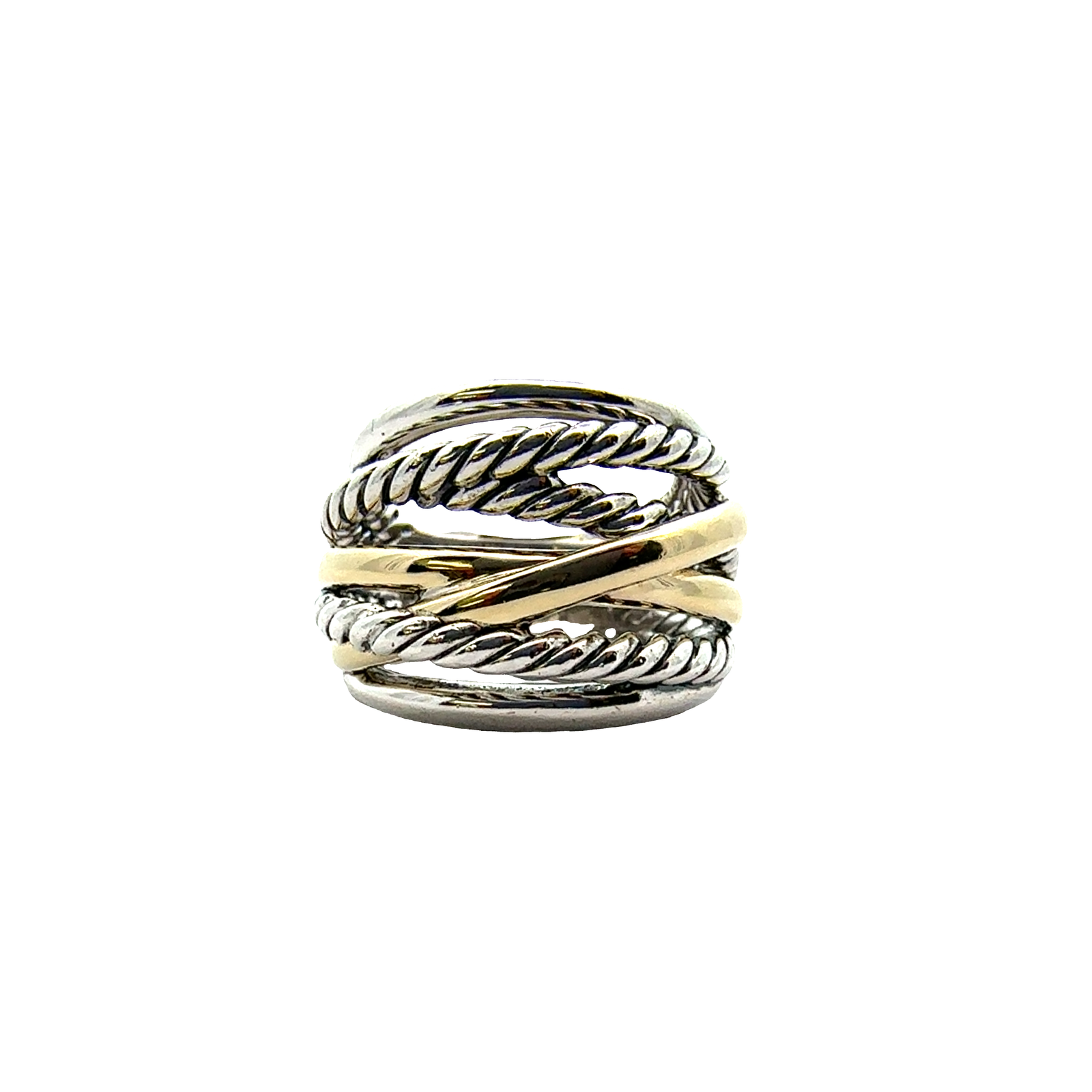 Estate David Yurman Sterling Silver and 14k Yellow Gold Crossover Ring