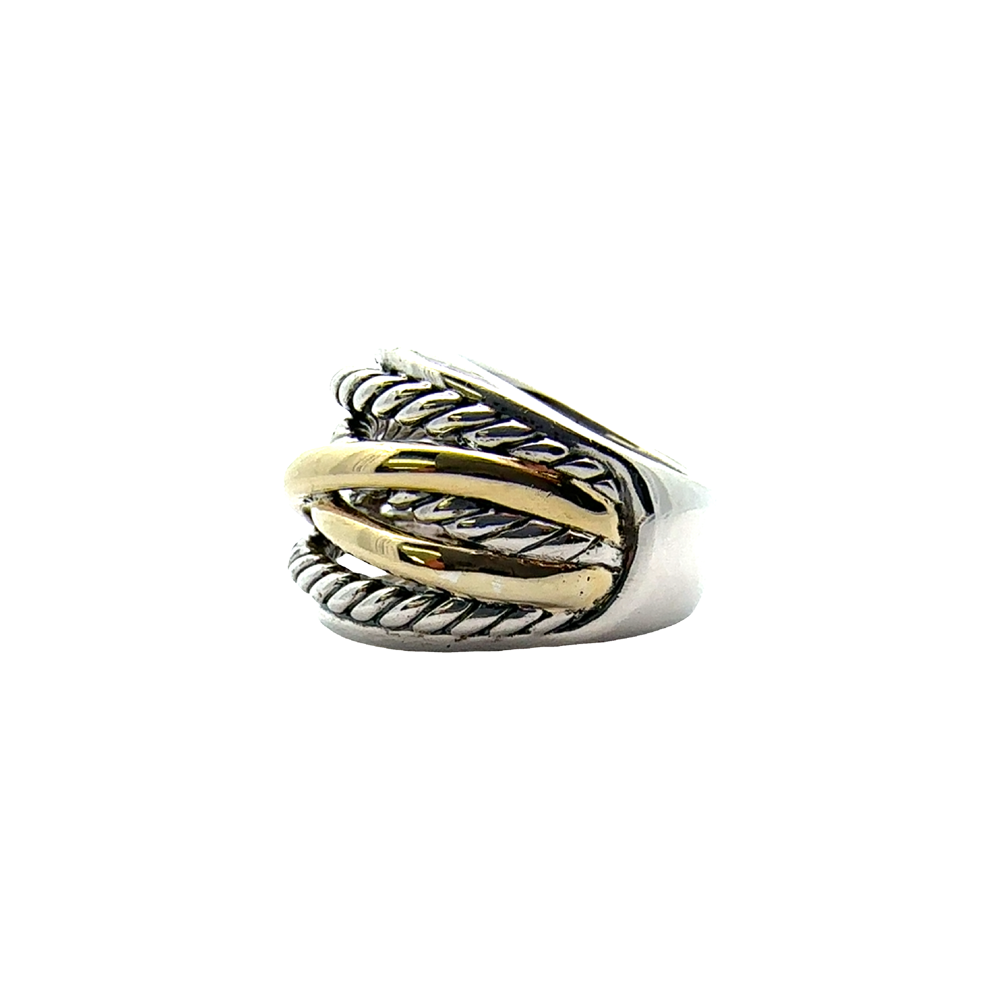 Estate David Yurman Sterling Silver and 14k Yellow Gold Crossover Ring